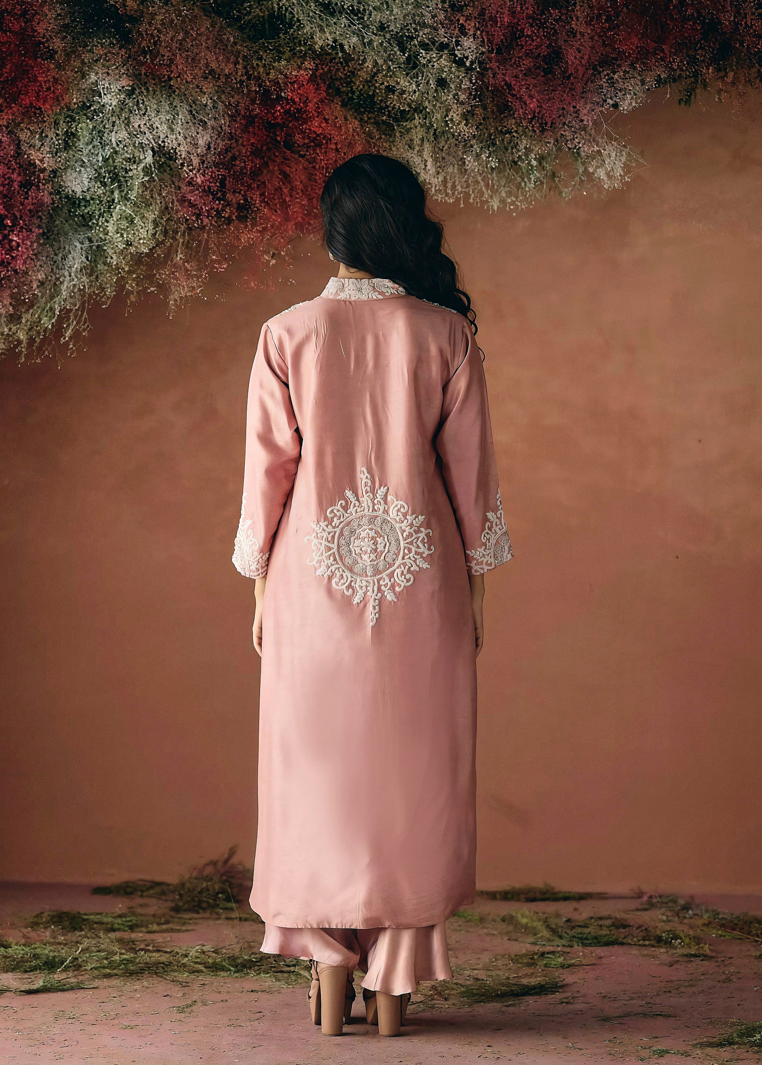 Blush Pink Embellished Raw Silk Kurta Set - Image 8