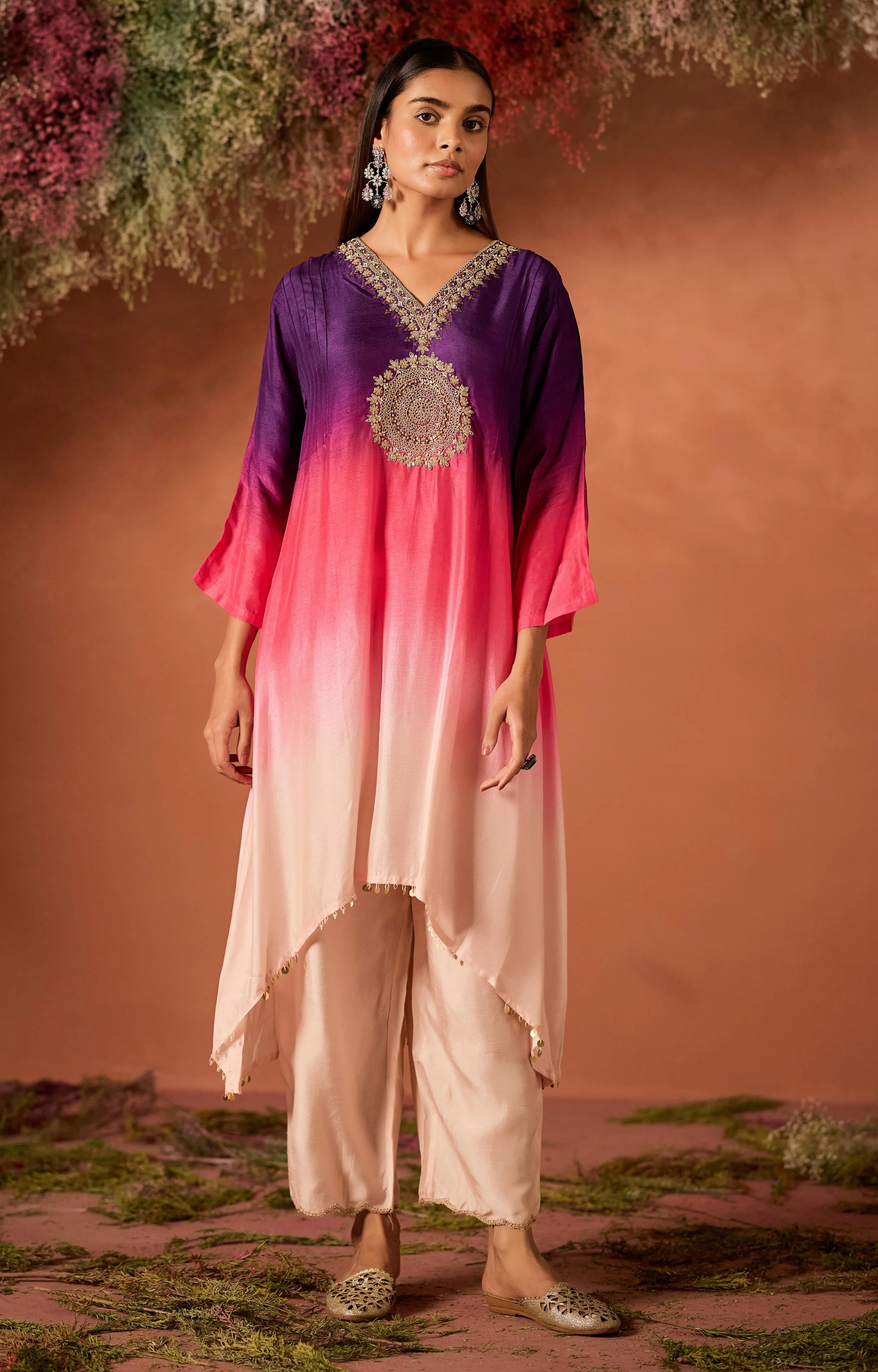 Blush Pink Embellished Raw Silk Kurta Set