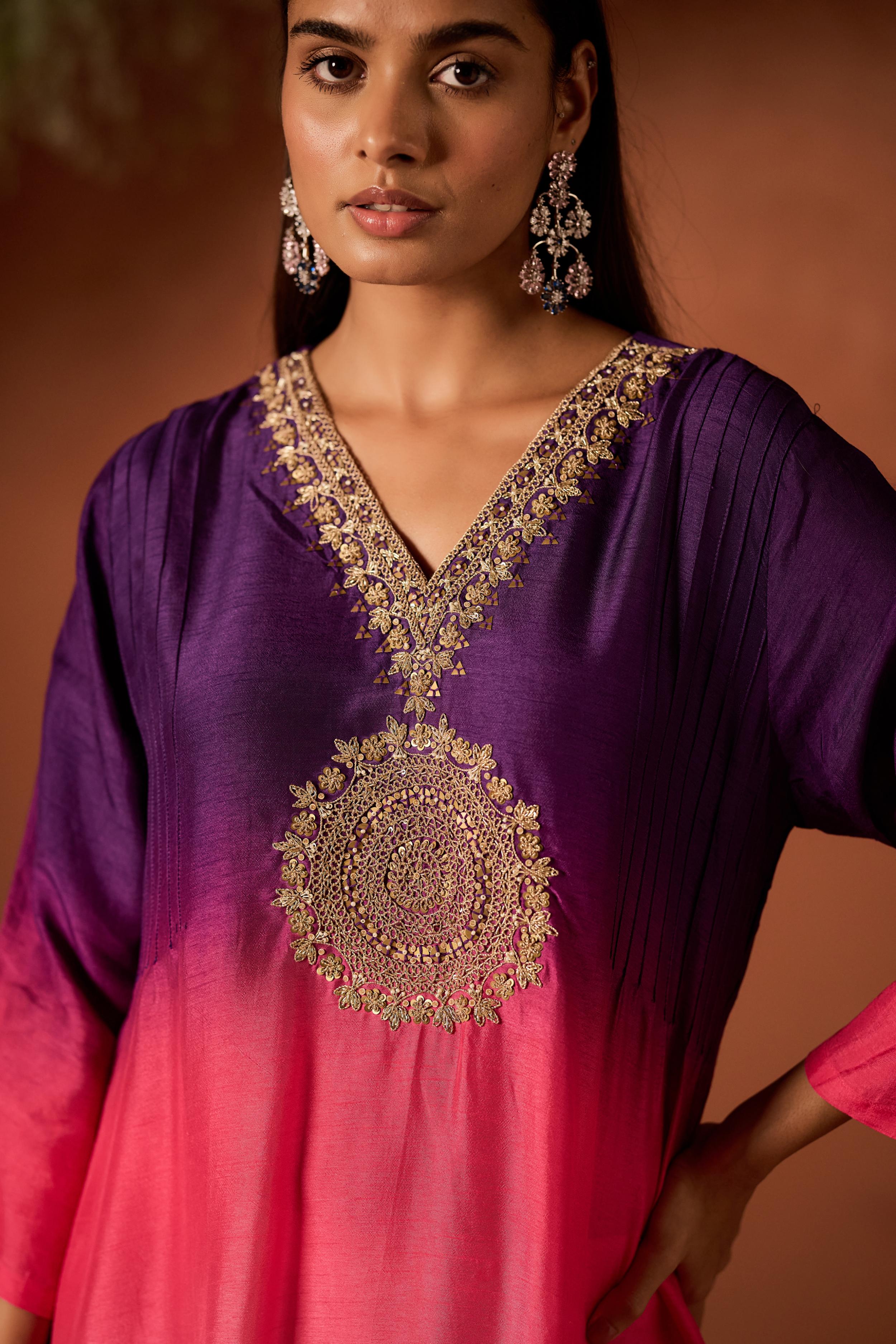 Blush Pink Embellished Raw Silk Kurta Set - Image 2