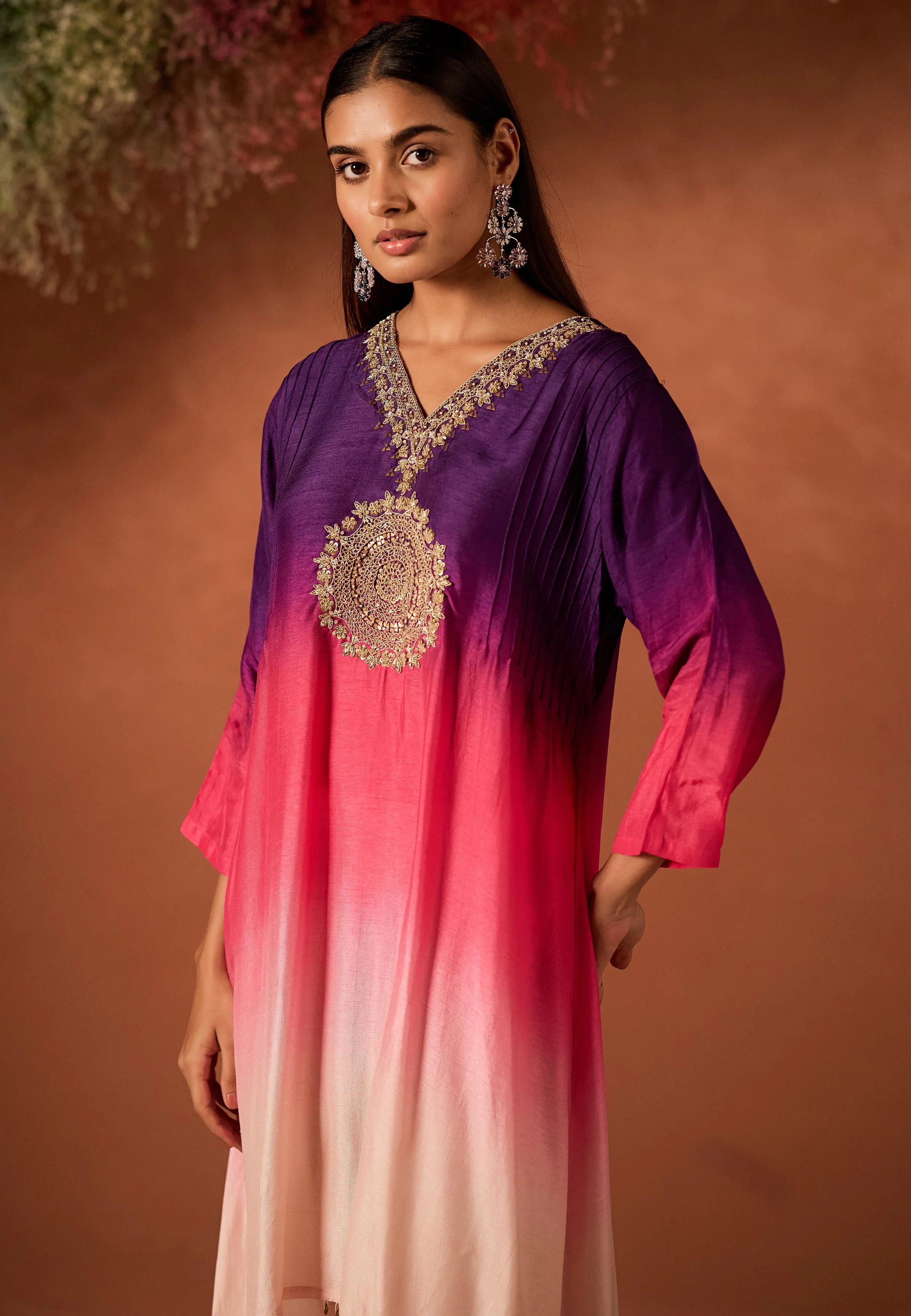 Blush Pink Embellished Raw Silk Kurta Set - Image 3
