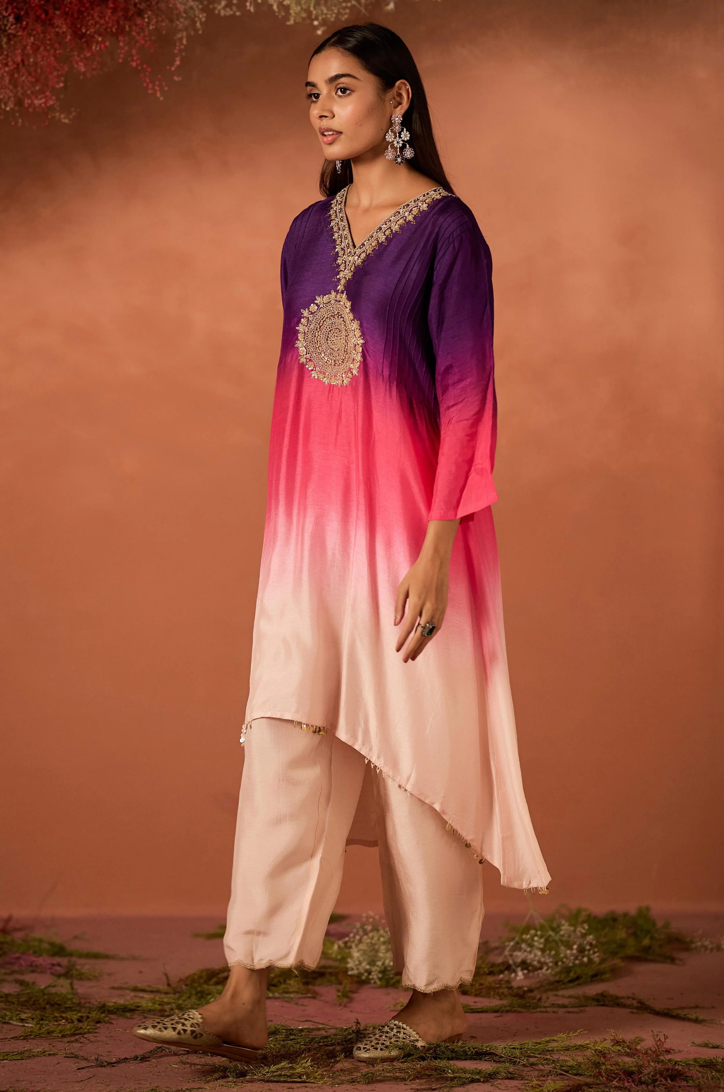 Blush Pink Embellished Raw Silk Kurta Set - Image 4