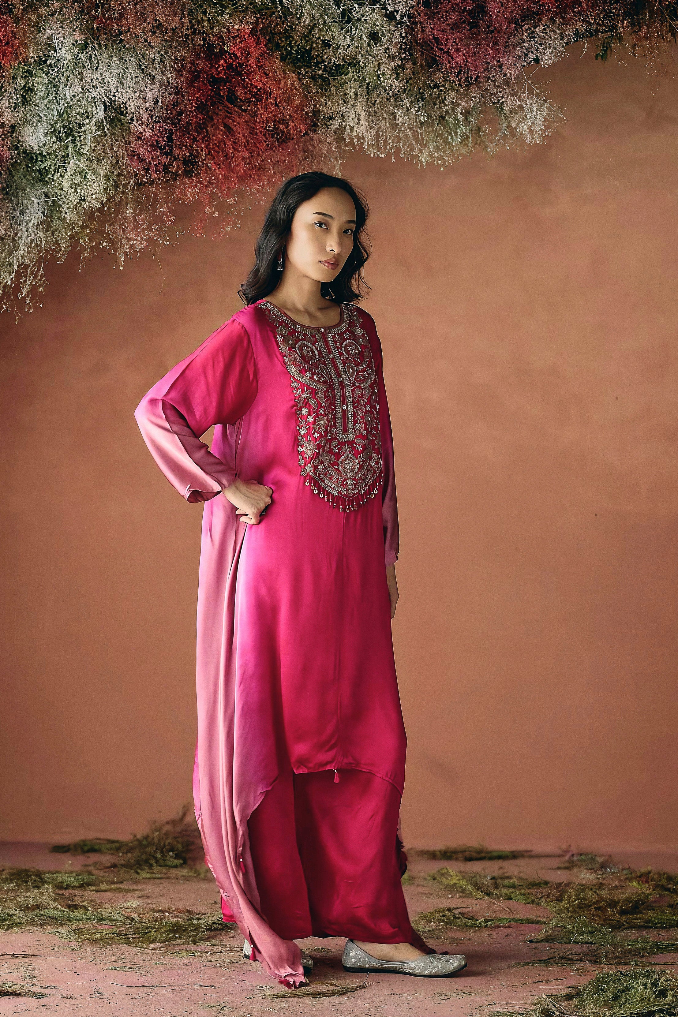 Blush Pink Embellished Satin Silk Kurta Set - Image 5