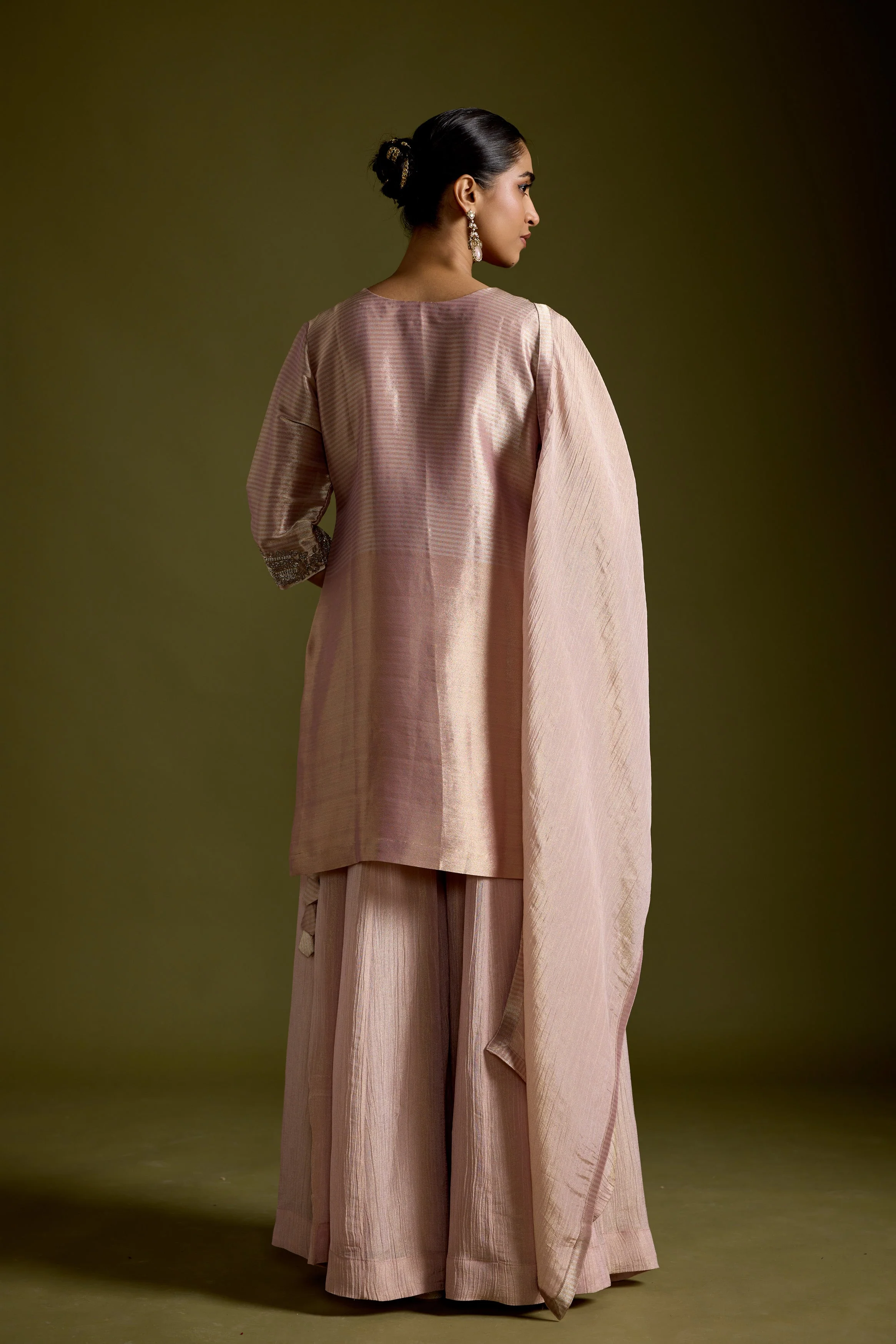 Blush Pink Embellished Shimmer Chinon Silk Palazzo Set - Image 5