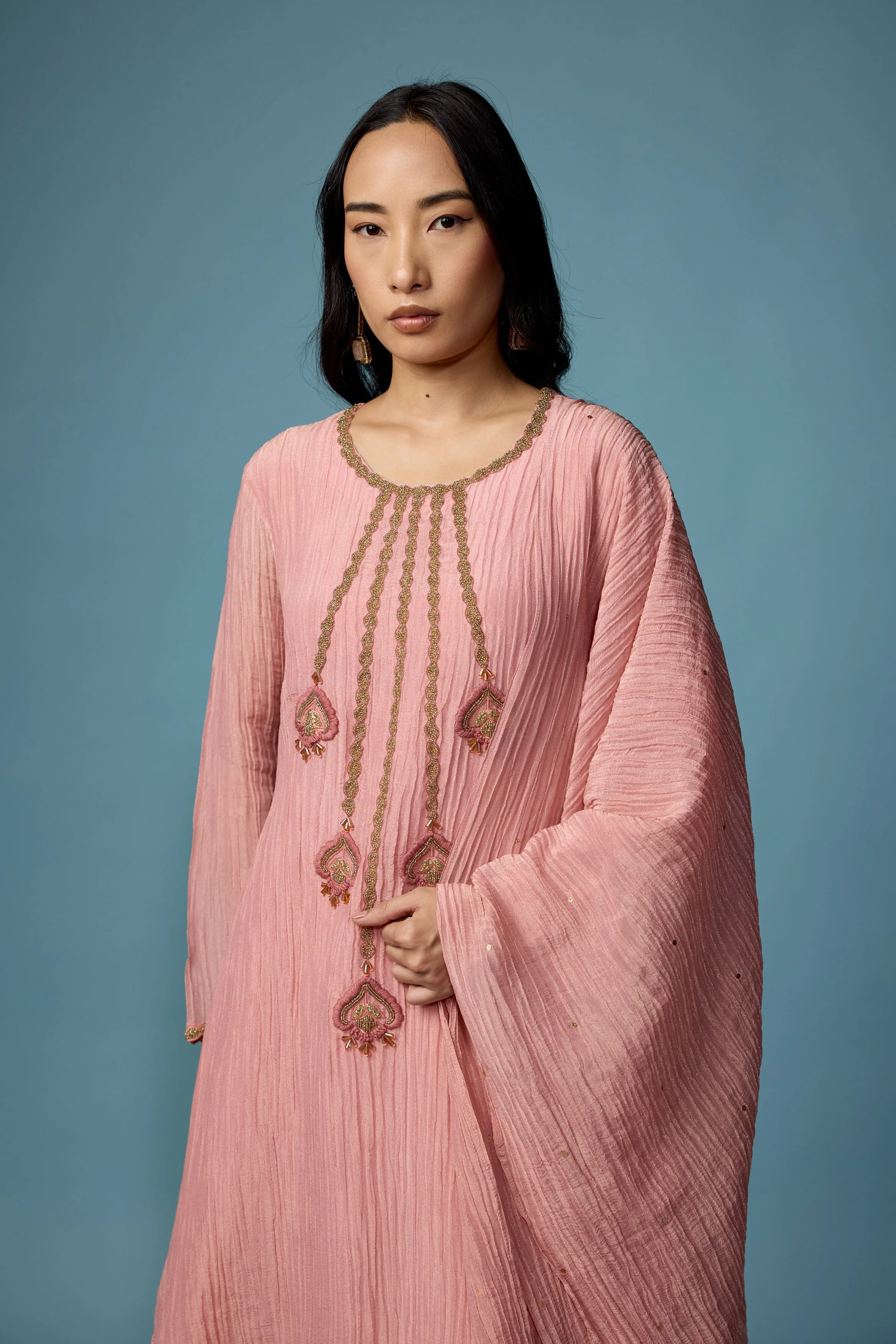 Blush Pink Embellished Premium Silk Pant Set - Image 3