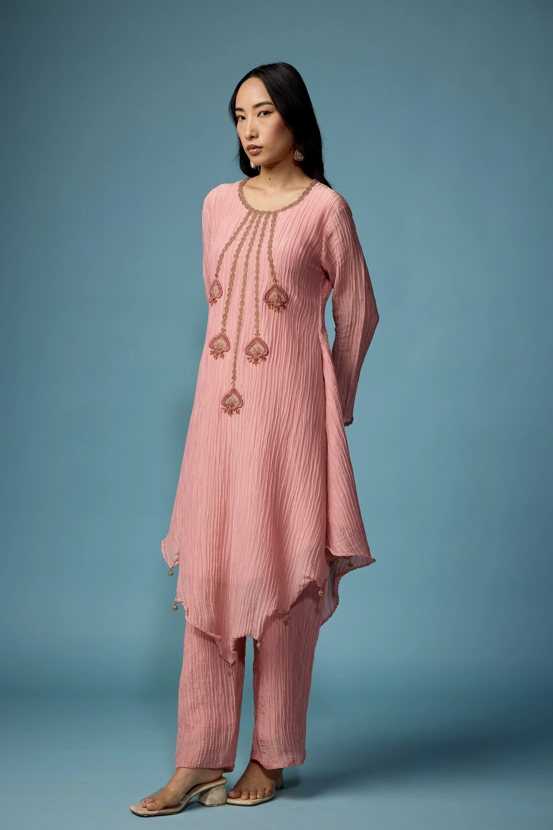 Blush Pink Embellished Premium Silk Pant Set - Image 4