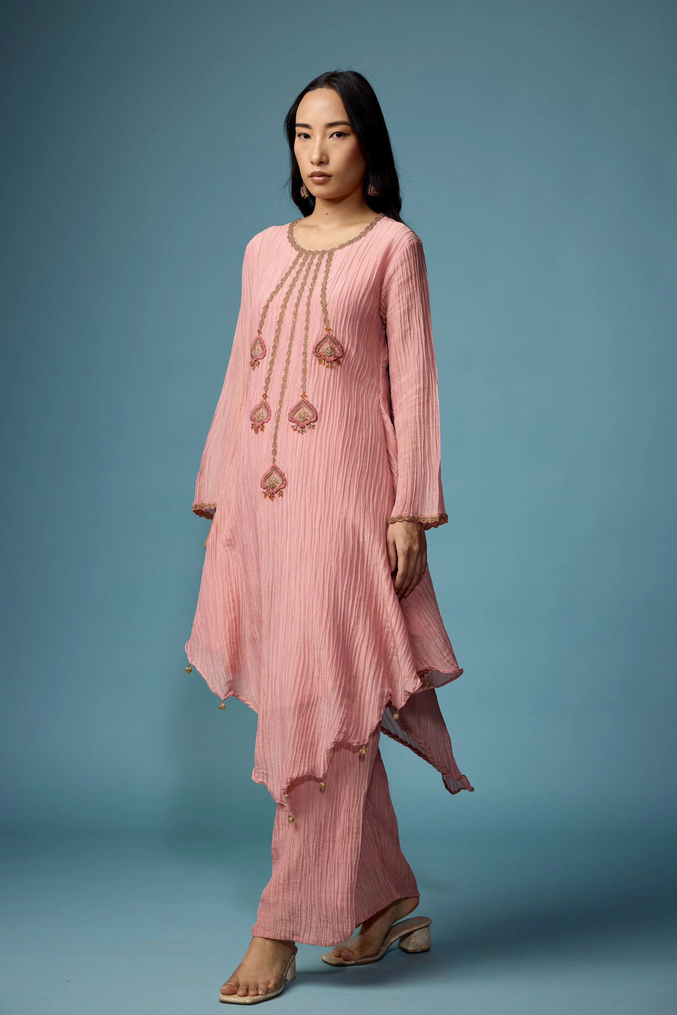 Blush Pink Embellished Premium Silk Pant Set - Image 5