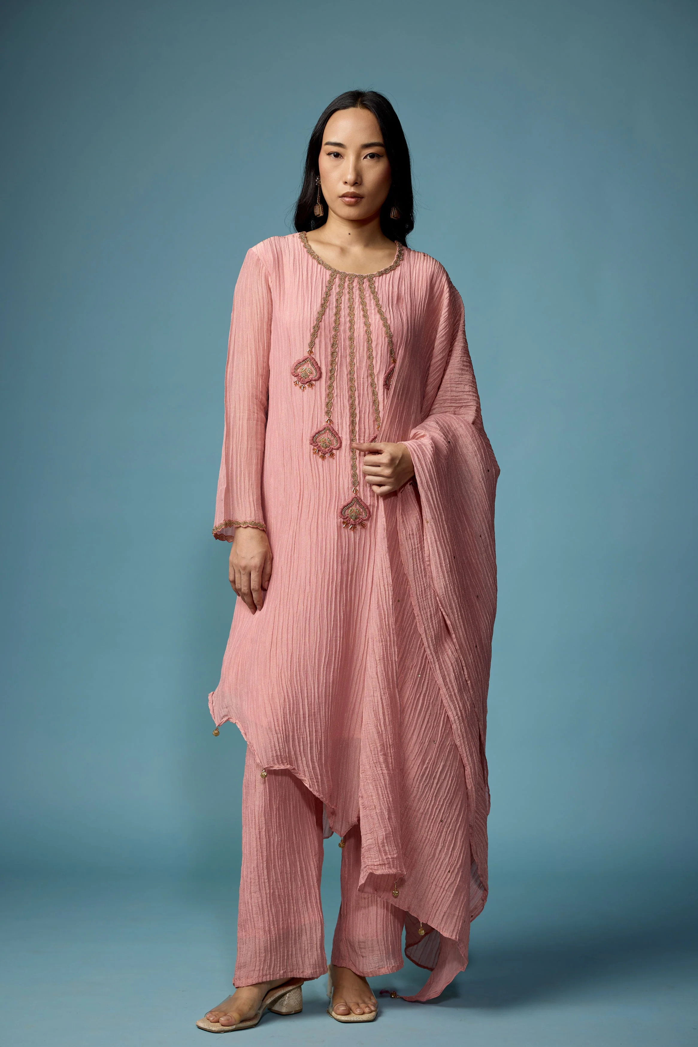 Blush Pink Embellished Premium Silk Pant Set - Image 6