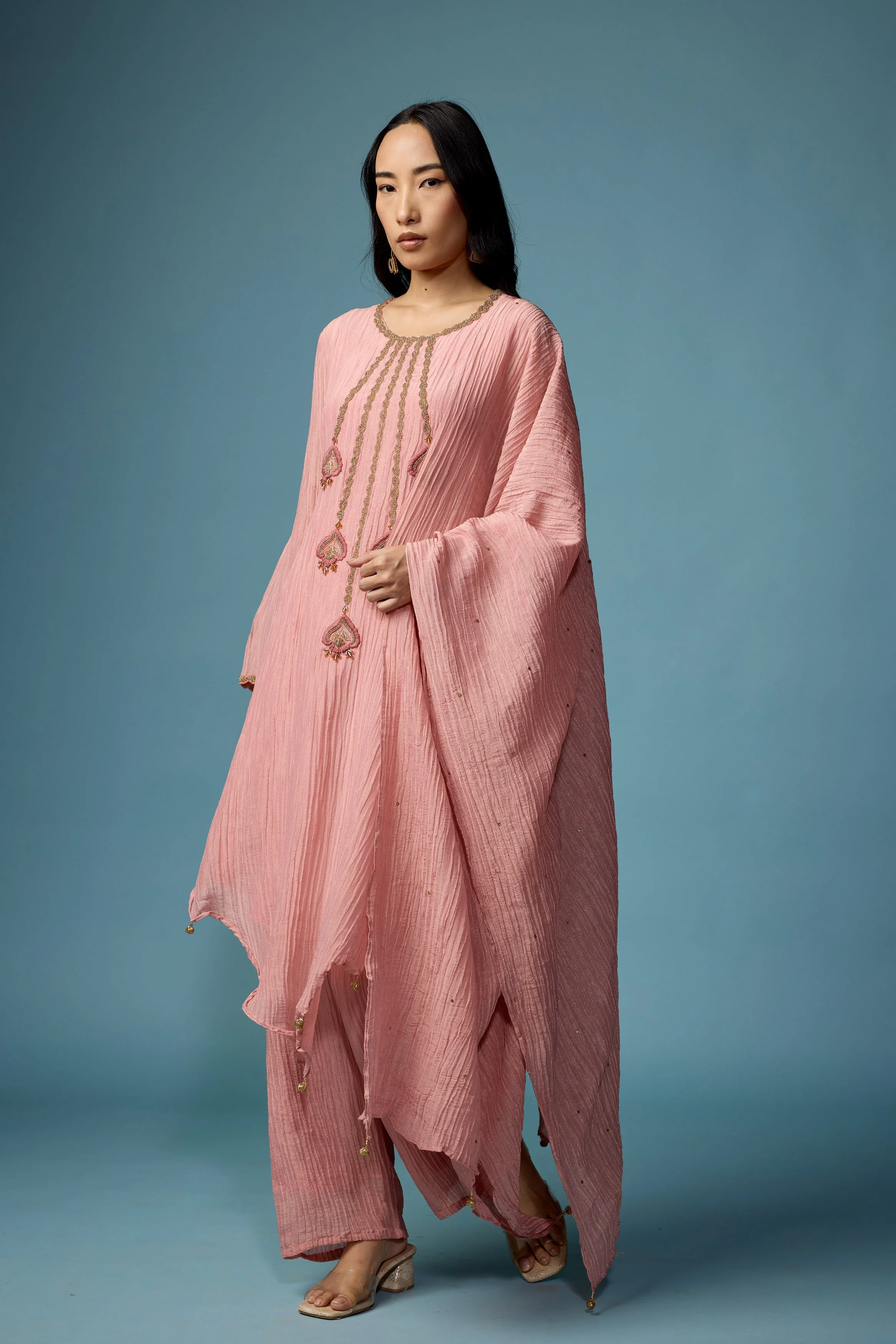 Blush Pink Embellished Premium Silk Pant Set - Image 7