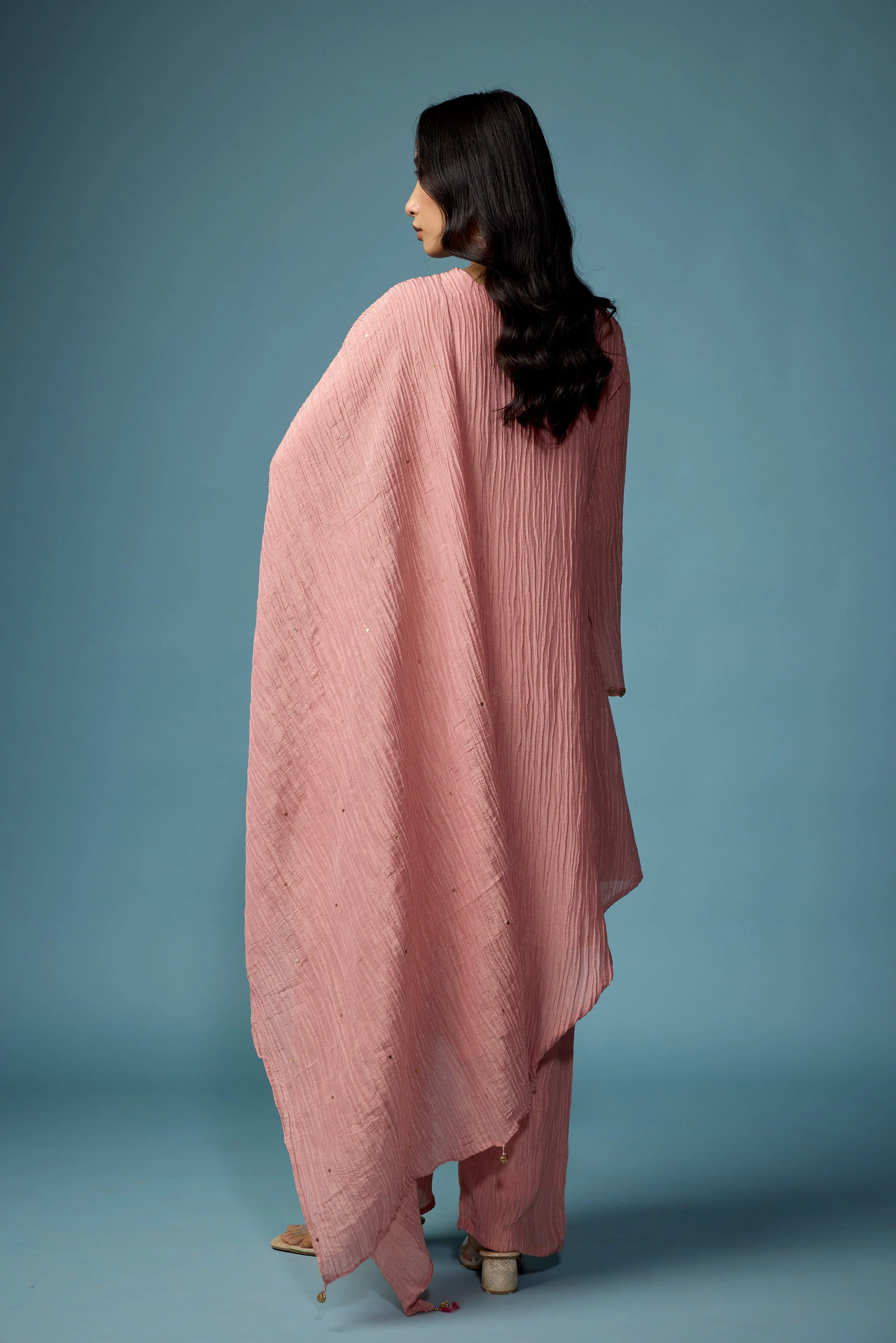 Blush Pink Embellished Premium Silk Pant Set - Image 8
