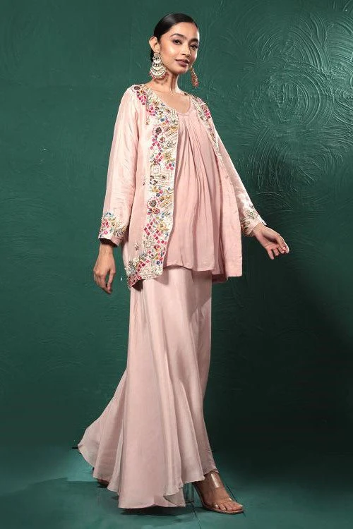 Blush Pink Embroidered Palazzo Set - Image 2