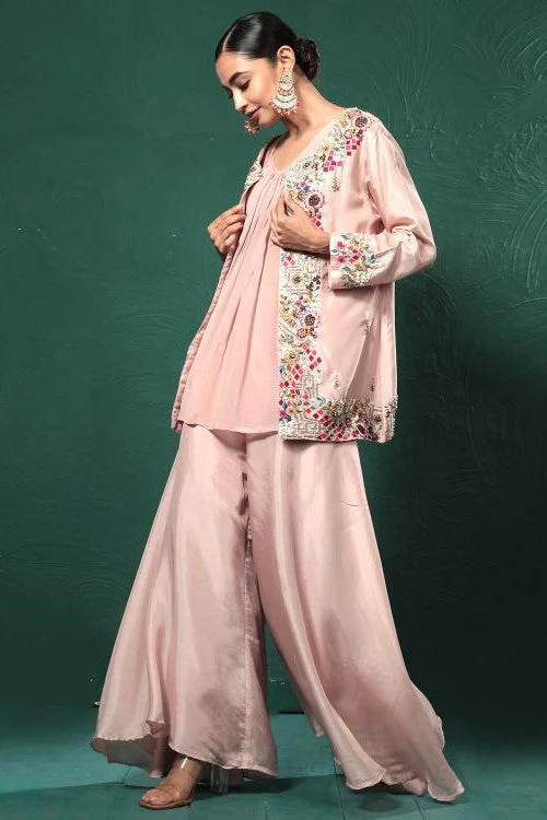Blush Pink Embroidered Palazzo Set - Image 3