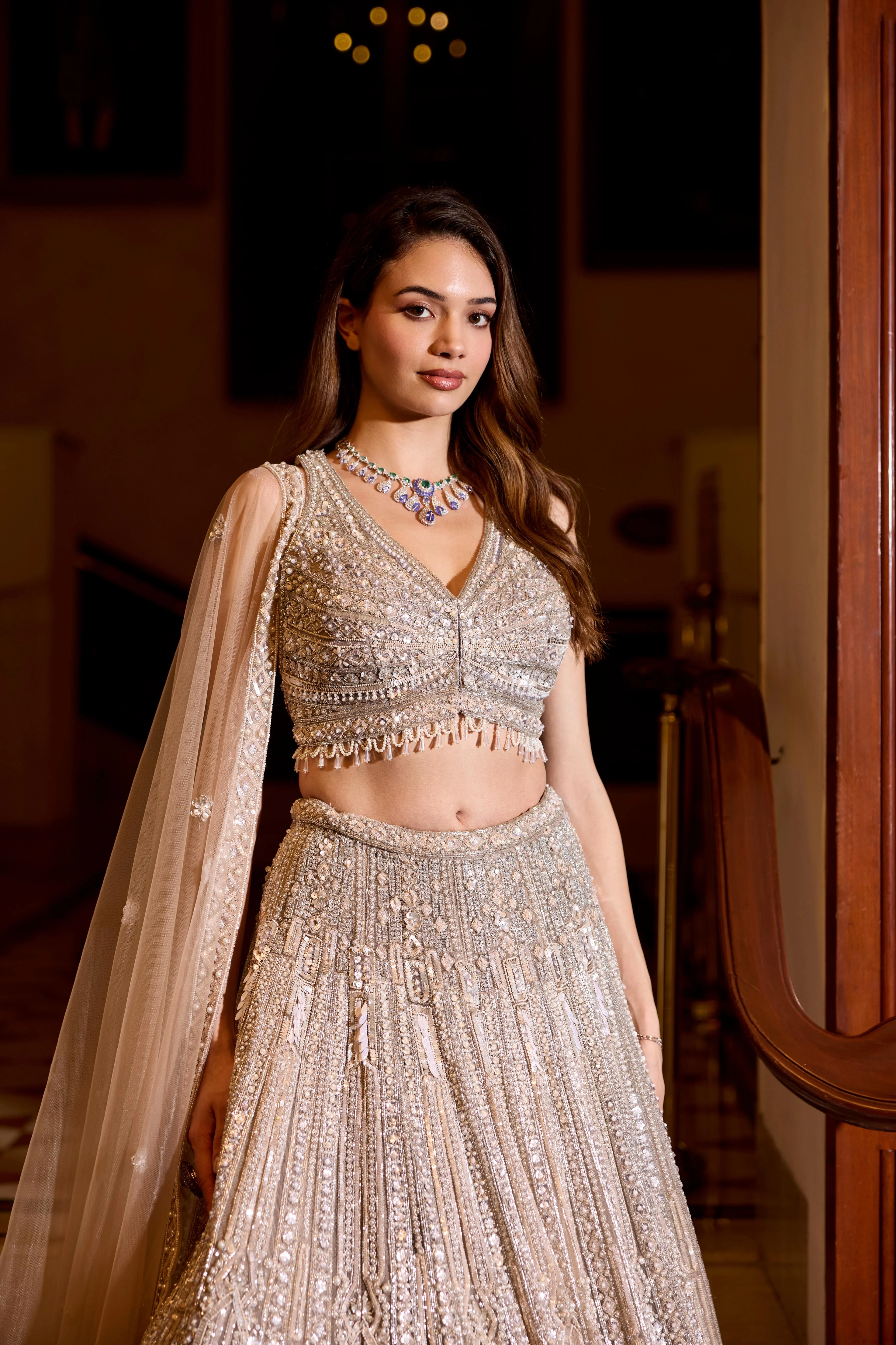 Soft Gold Embellished Premium Lehenga Set - Image 2
