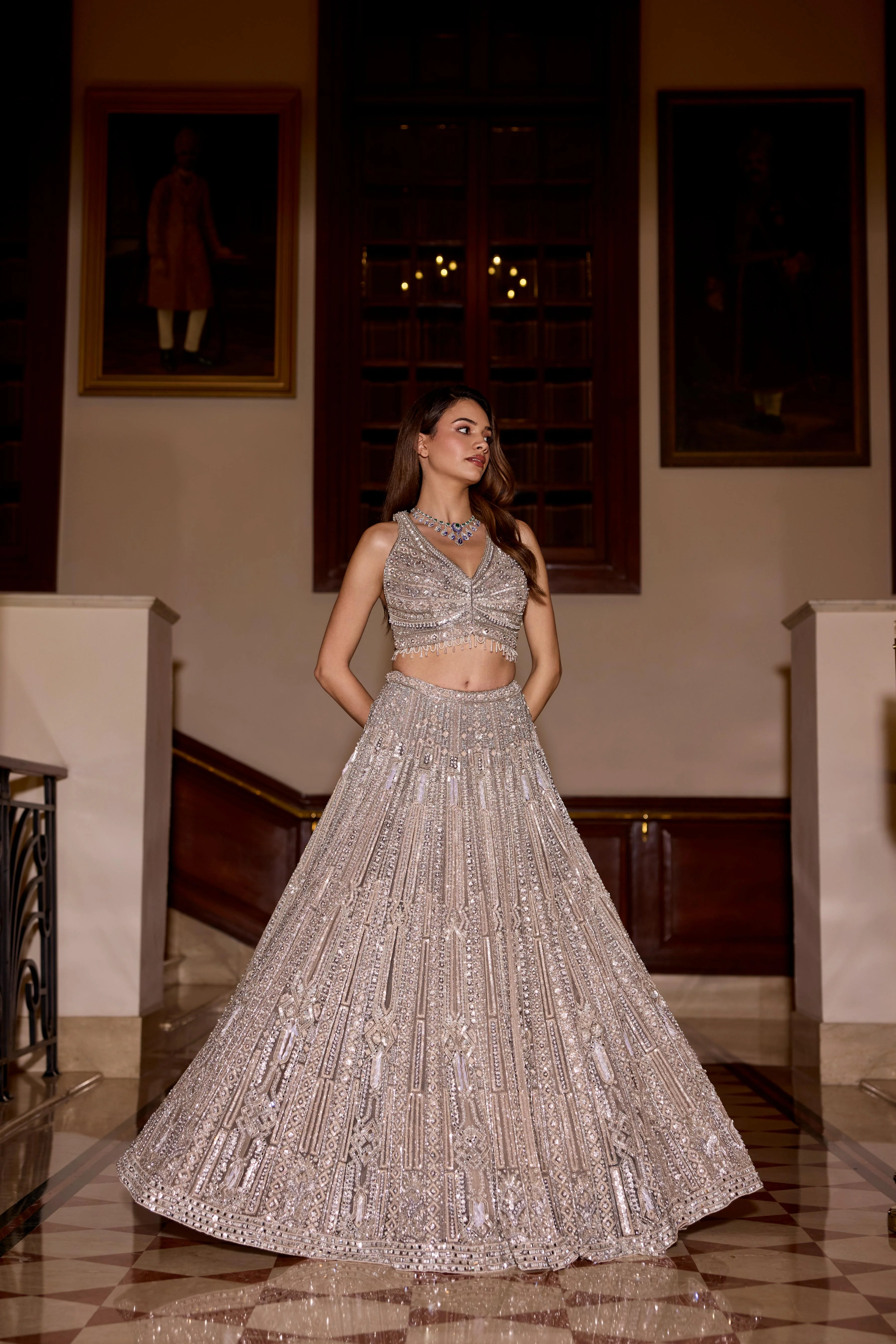 Soft Gold Embellished Premium Lehenga Set - Image 3