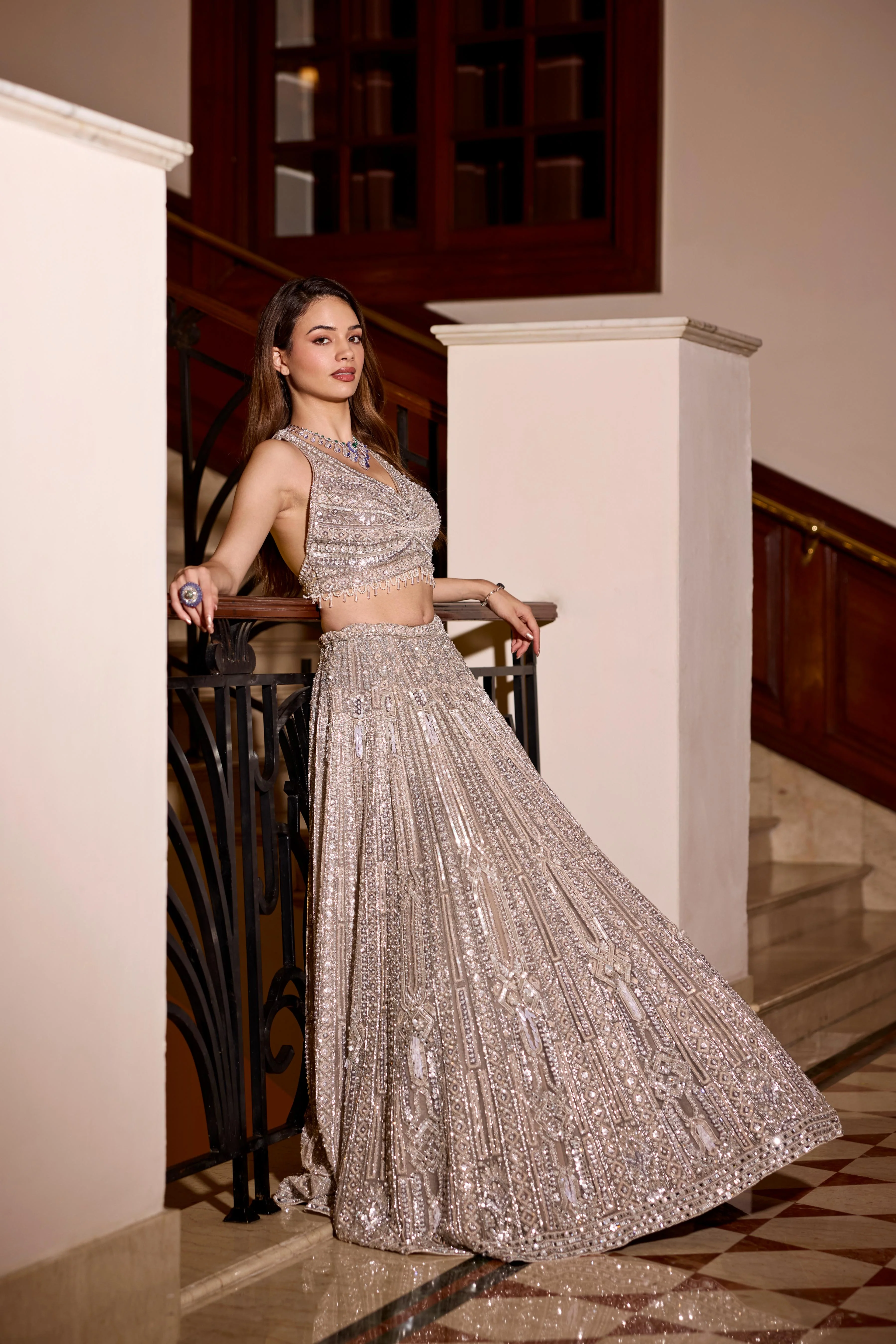 Soft Gold Embellished Premium Lehenga Set - Image 4