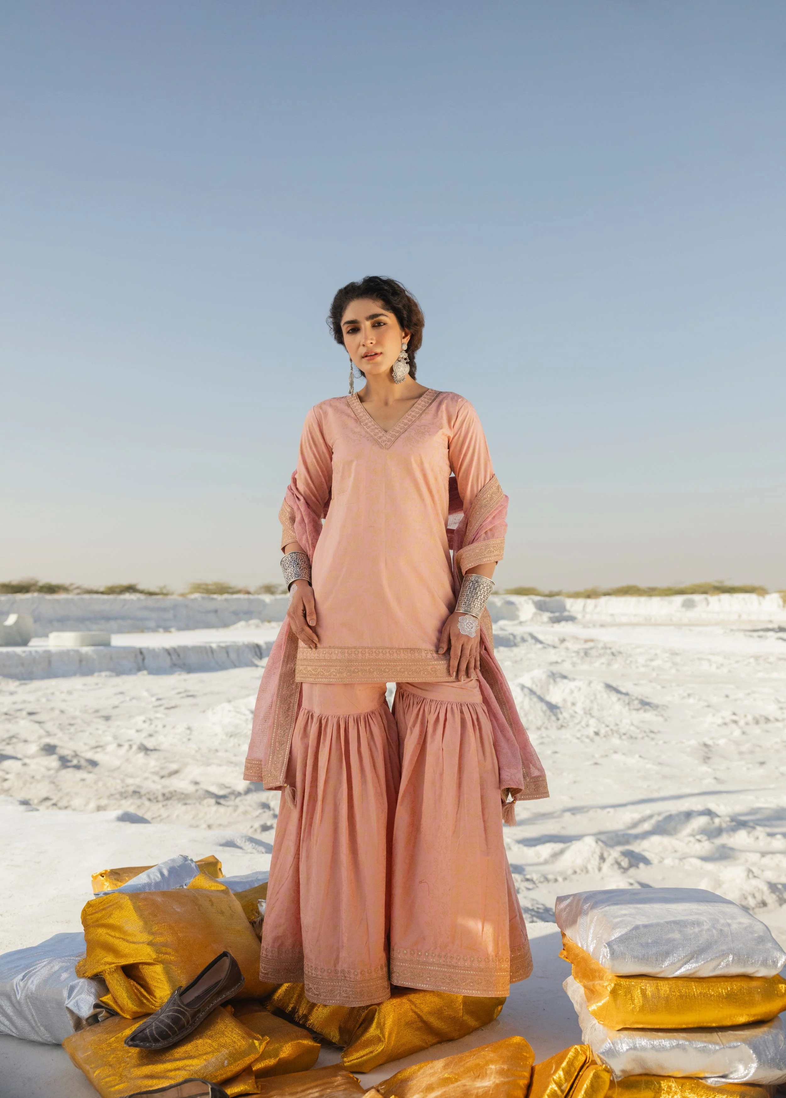 Blush Pink Printed Organic Cotton Sharara Set - Image 4
