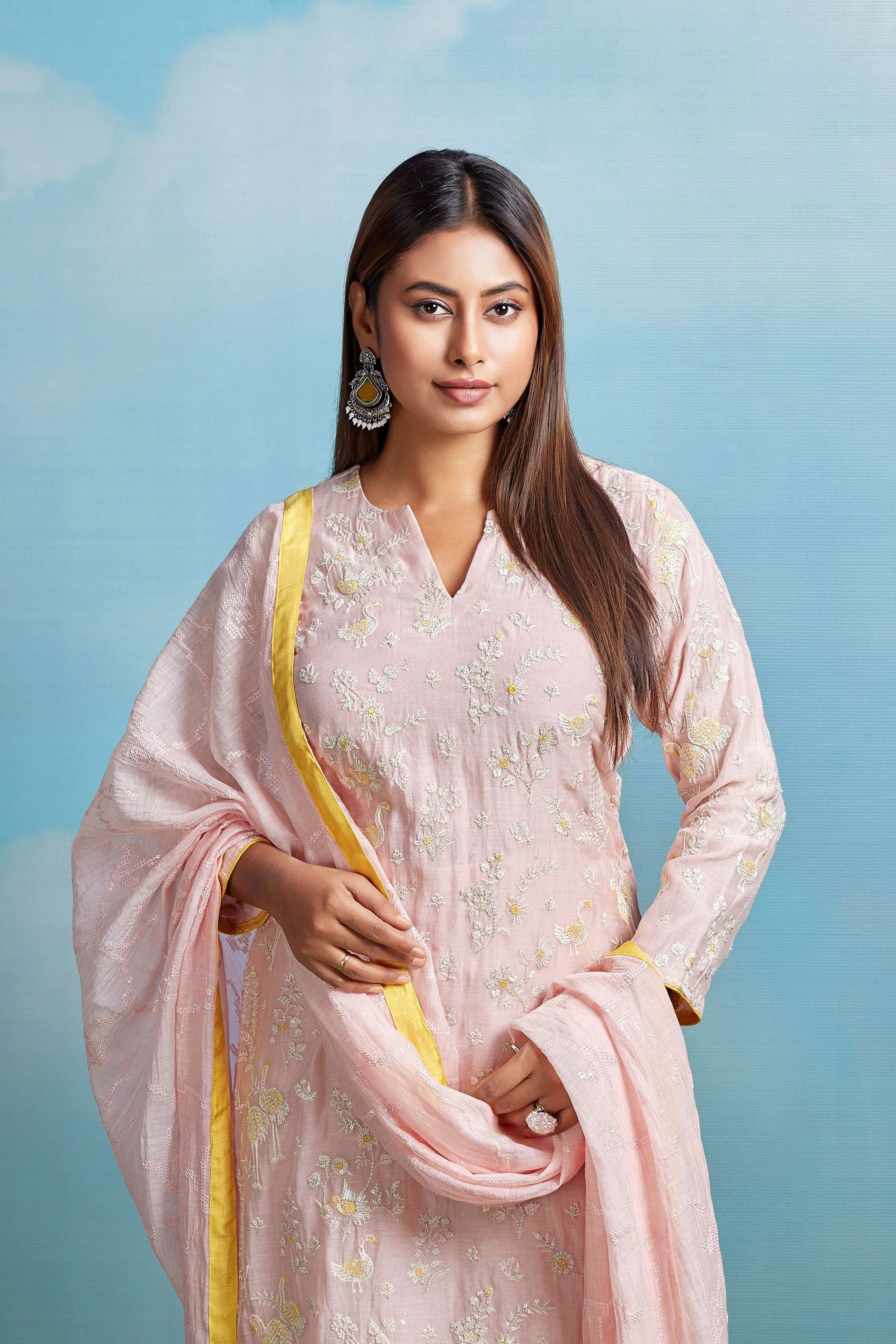 Blush Sunbeam Embroidered Chanderi Silk Pant Set - Image 2