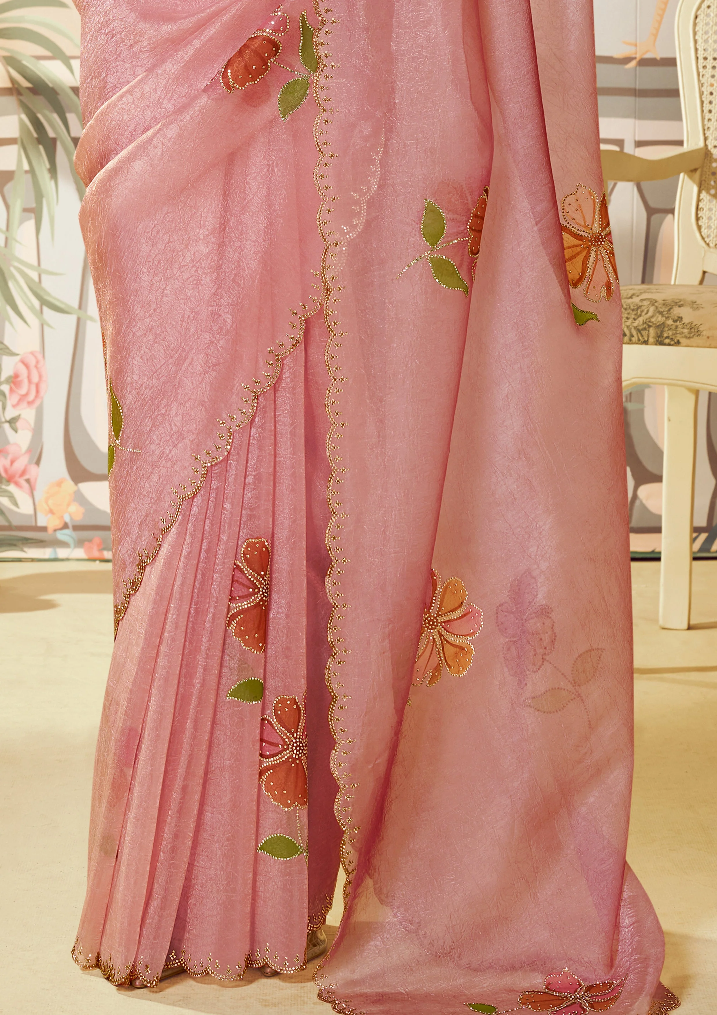 Blush Peach Embellished Organza Silk - Image 4