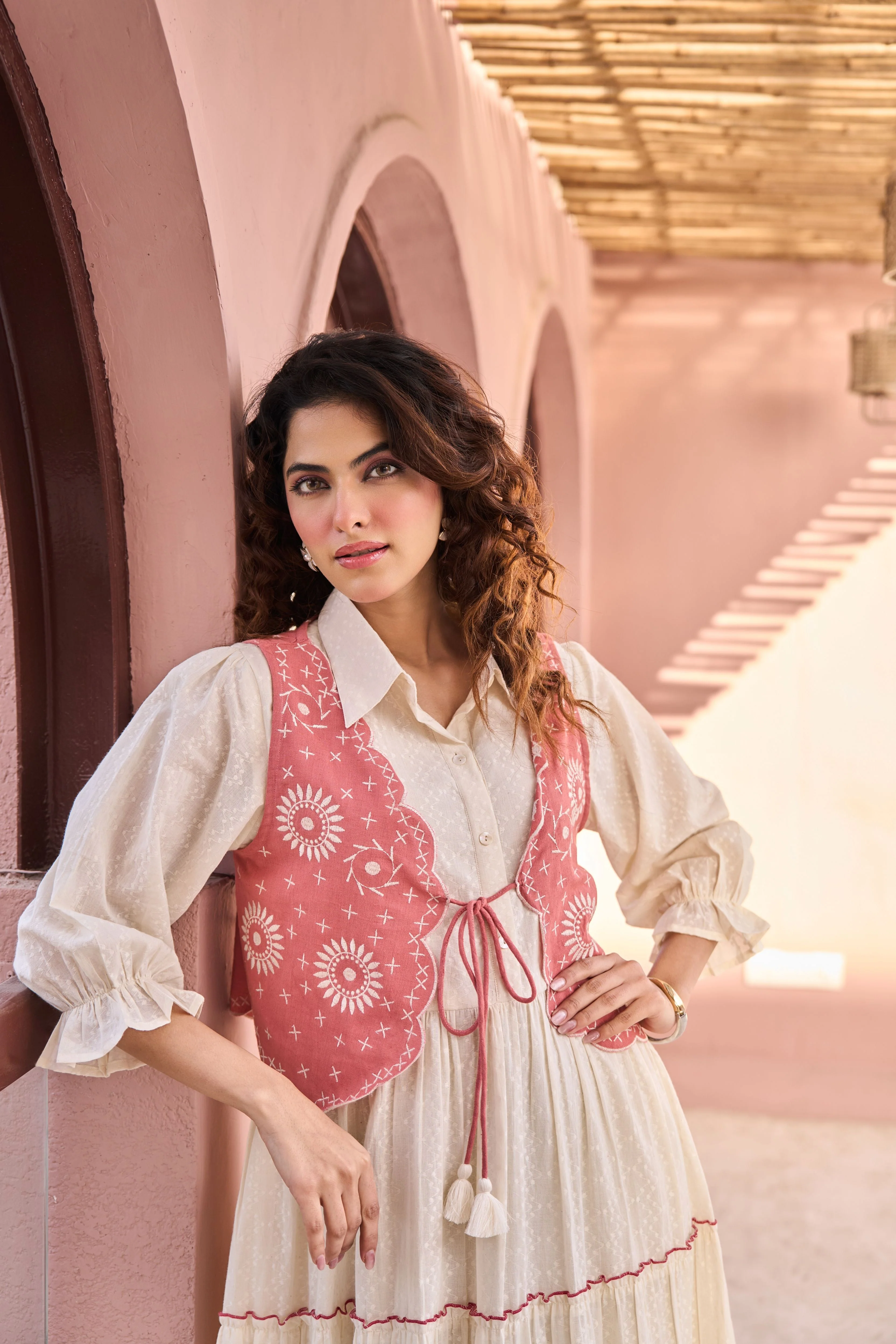 Boho Blush Cotton Midi Flared Dress - Image 4