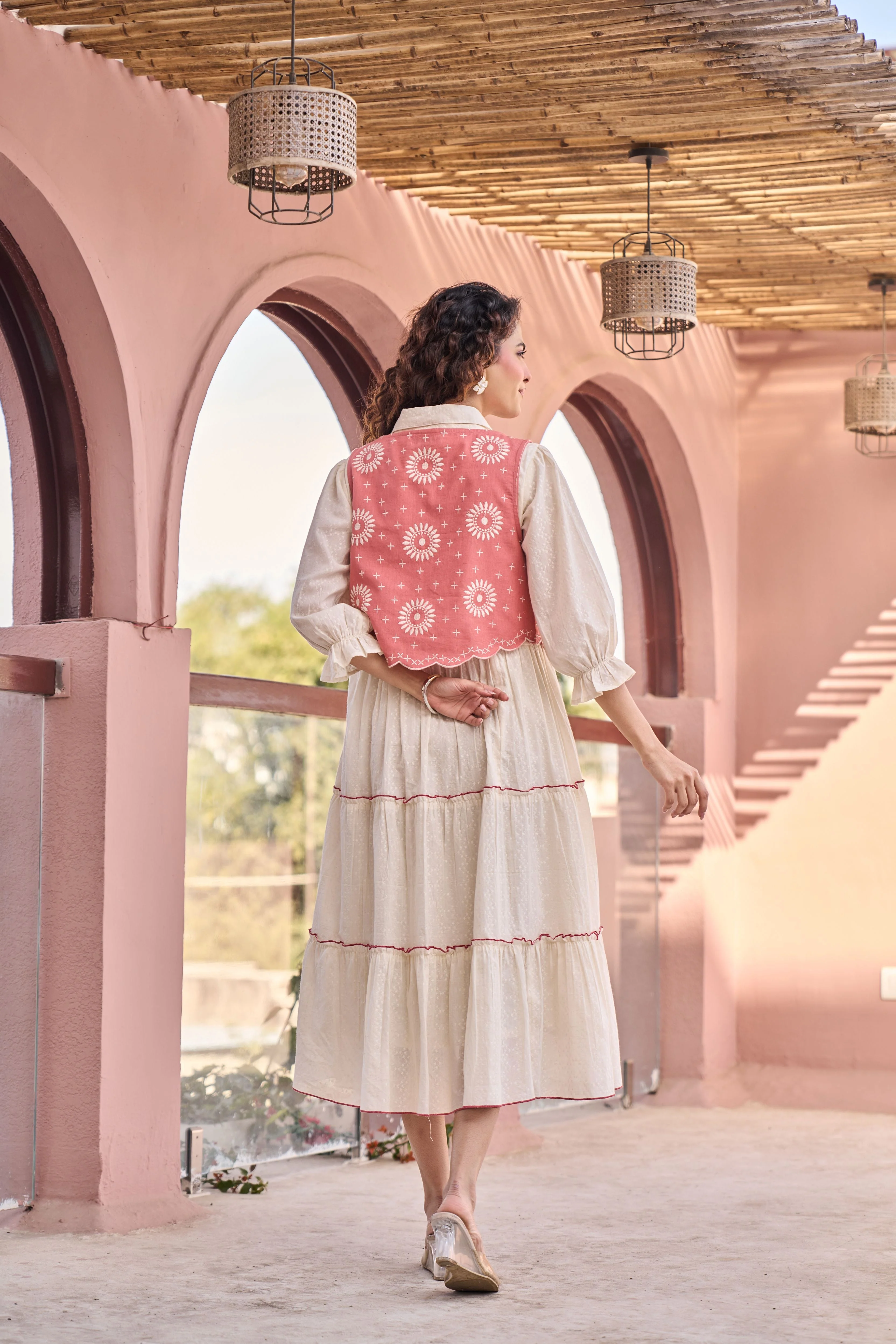 Boho Blush Cotton Midi Flared Dress - Image 6