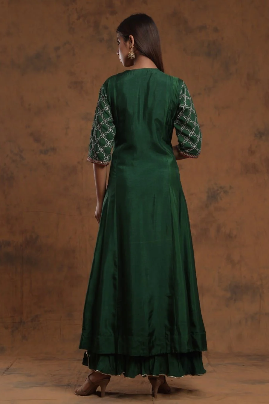 Bottle Green Chanderi Silk Anarkali - Image 7