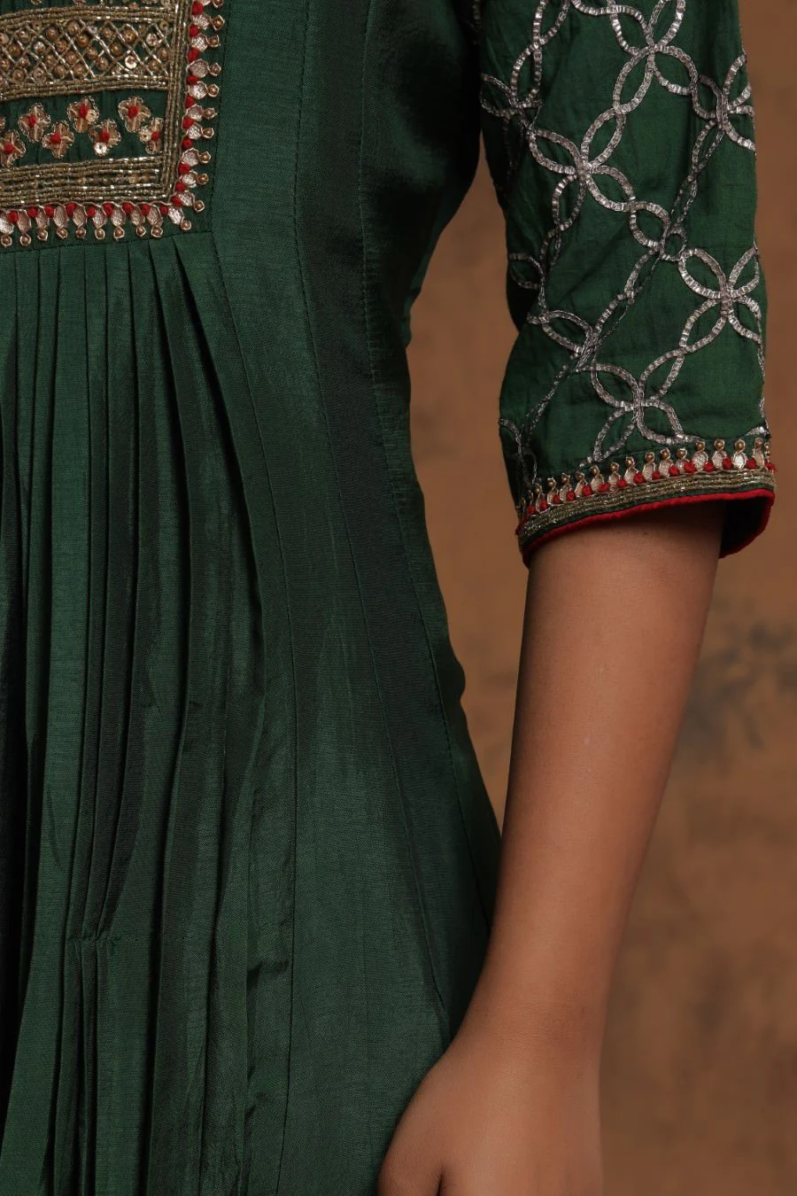 Bottle Green Chanderi Silk Anarkali - Image 8