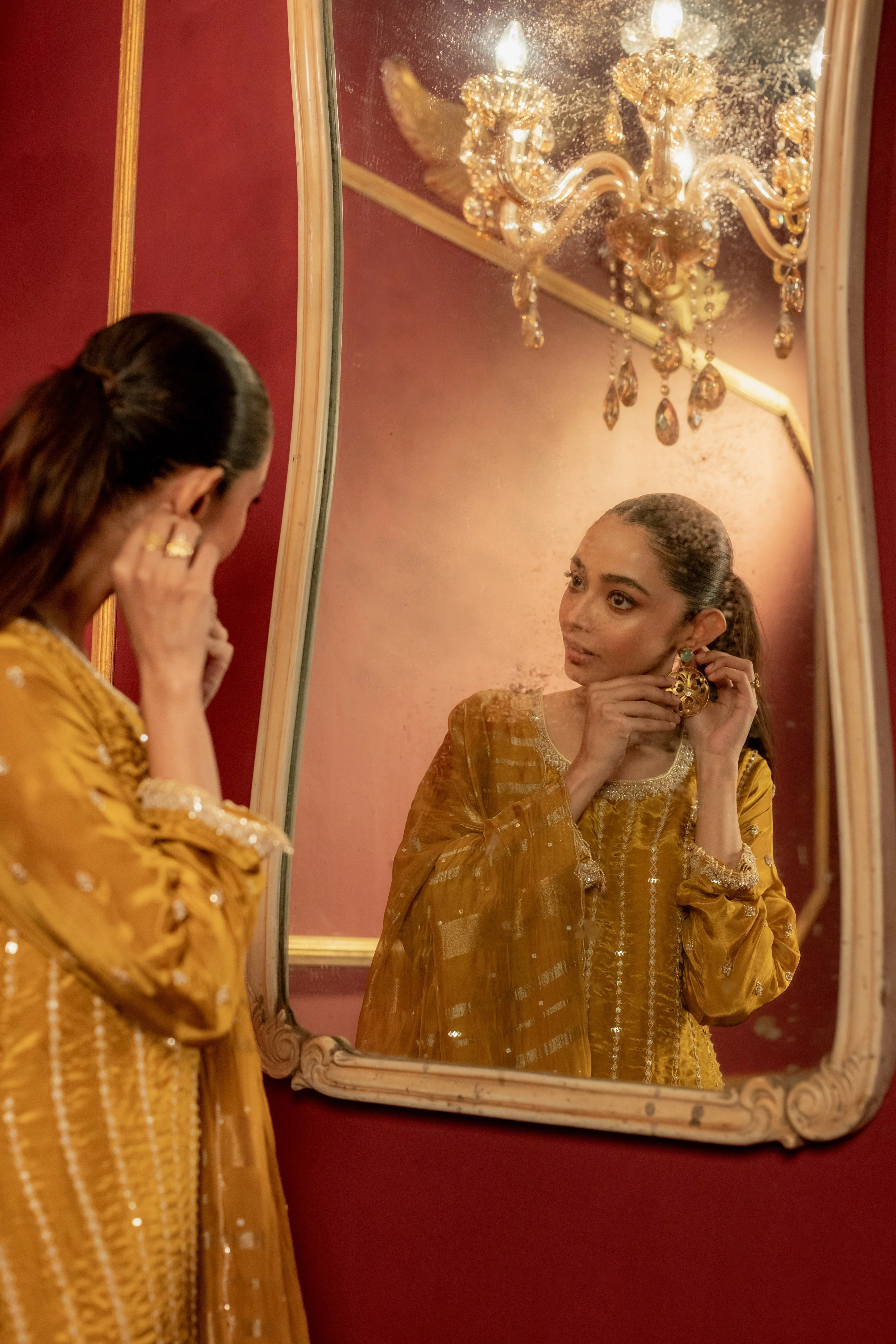 Deep Yellow Embellished Premium Silk Palazzo Set - Image 2