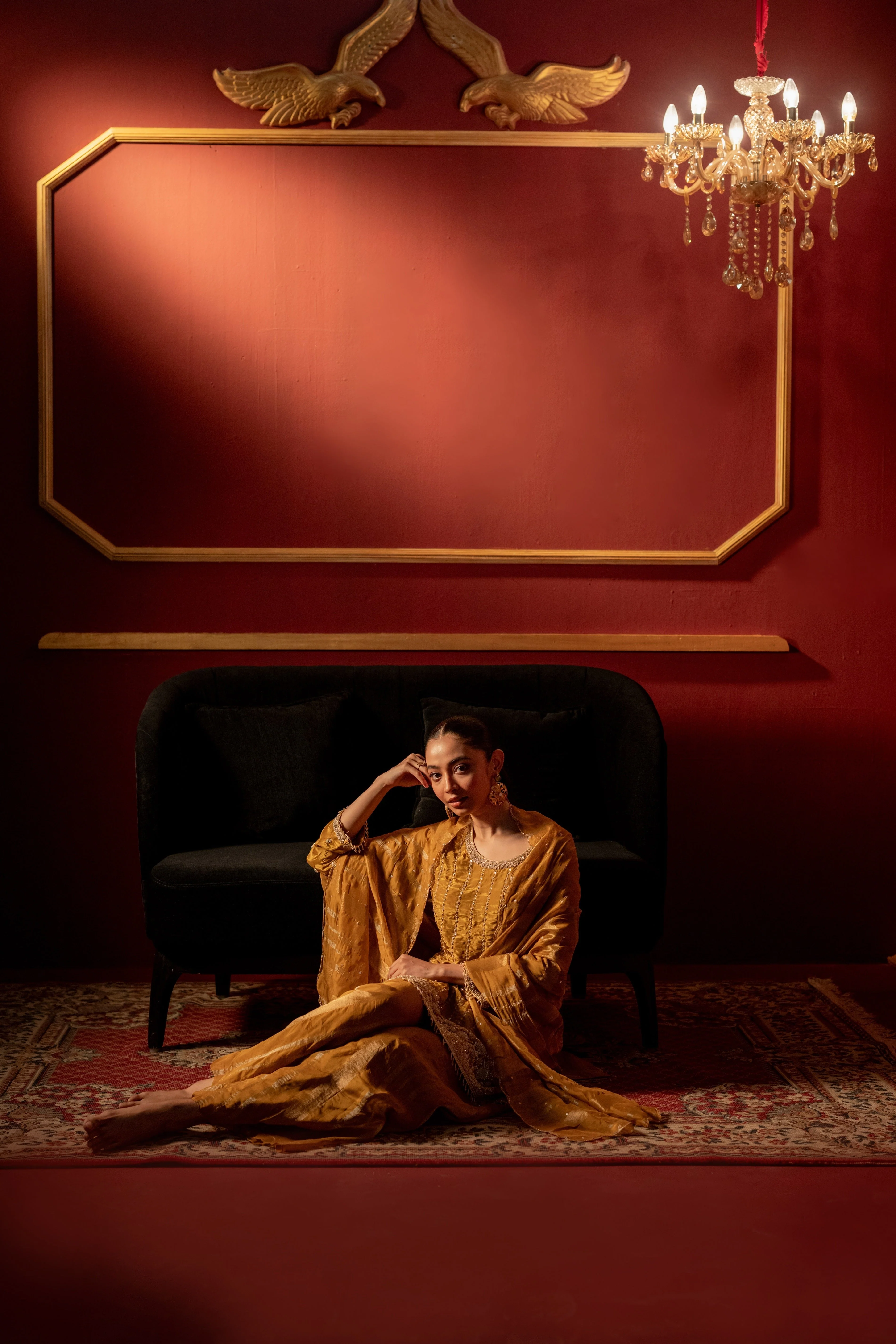 Deep Yellow Embellished Premium Silk Palazzo Set - Image 3