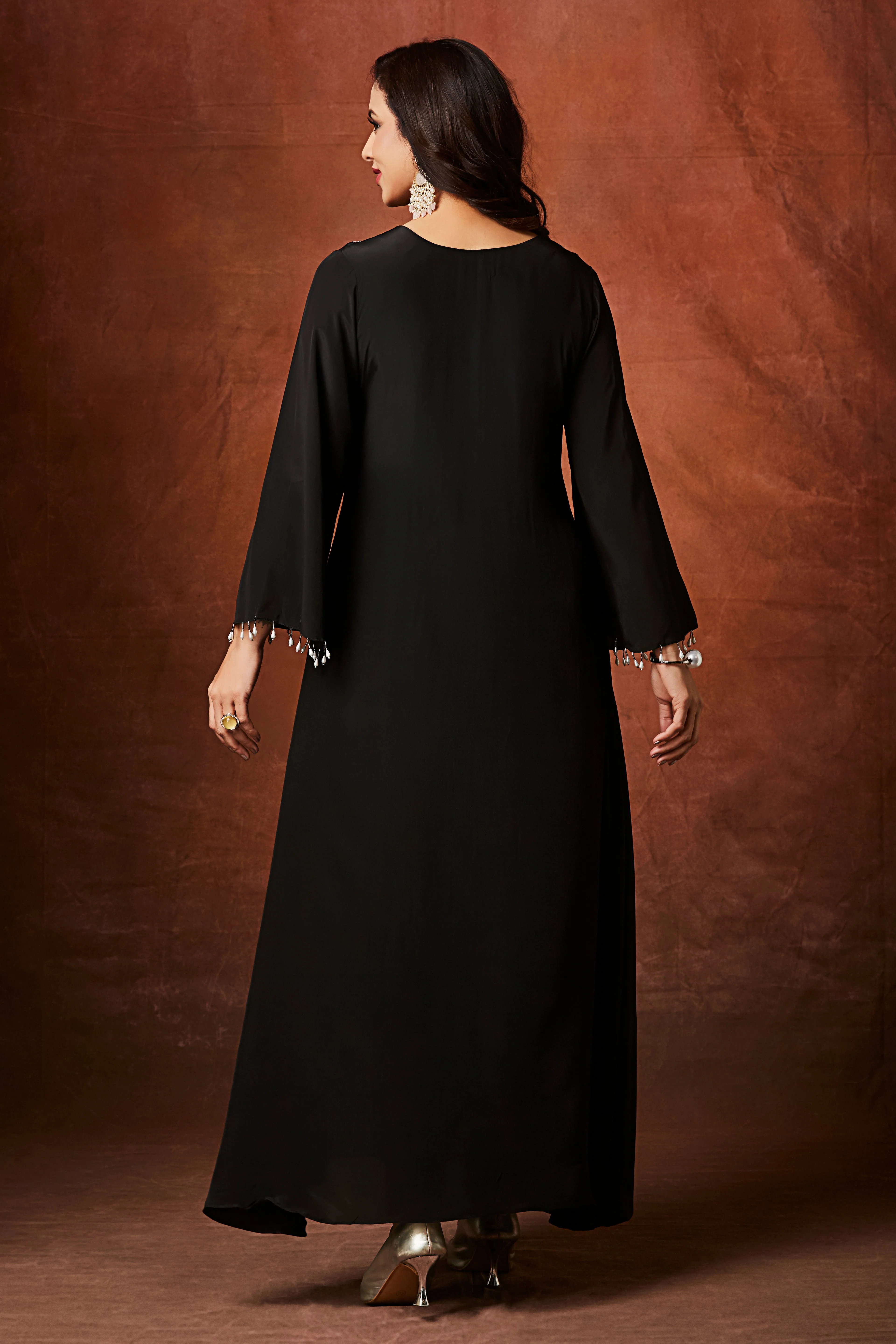 Jet Black Embellished Chinon Silk Kurta Set - Image 6