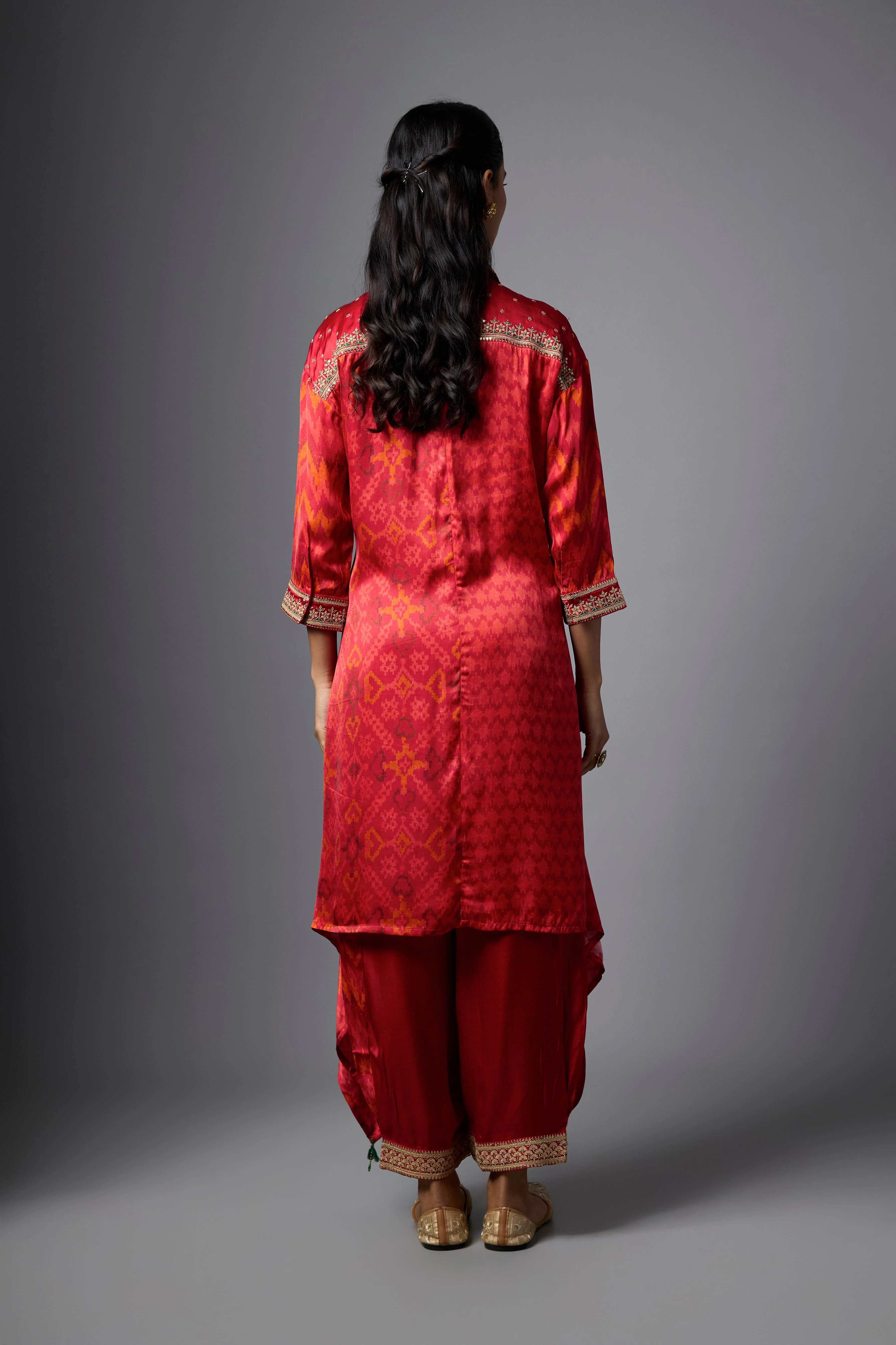 Red Printed Crepe Silk Co-Ord Set - Image 3