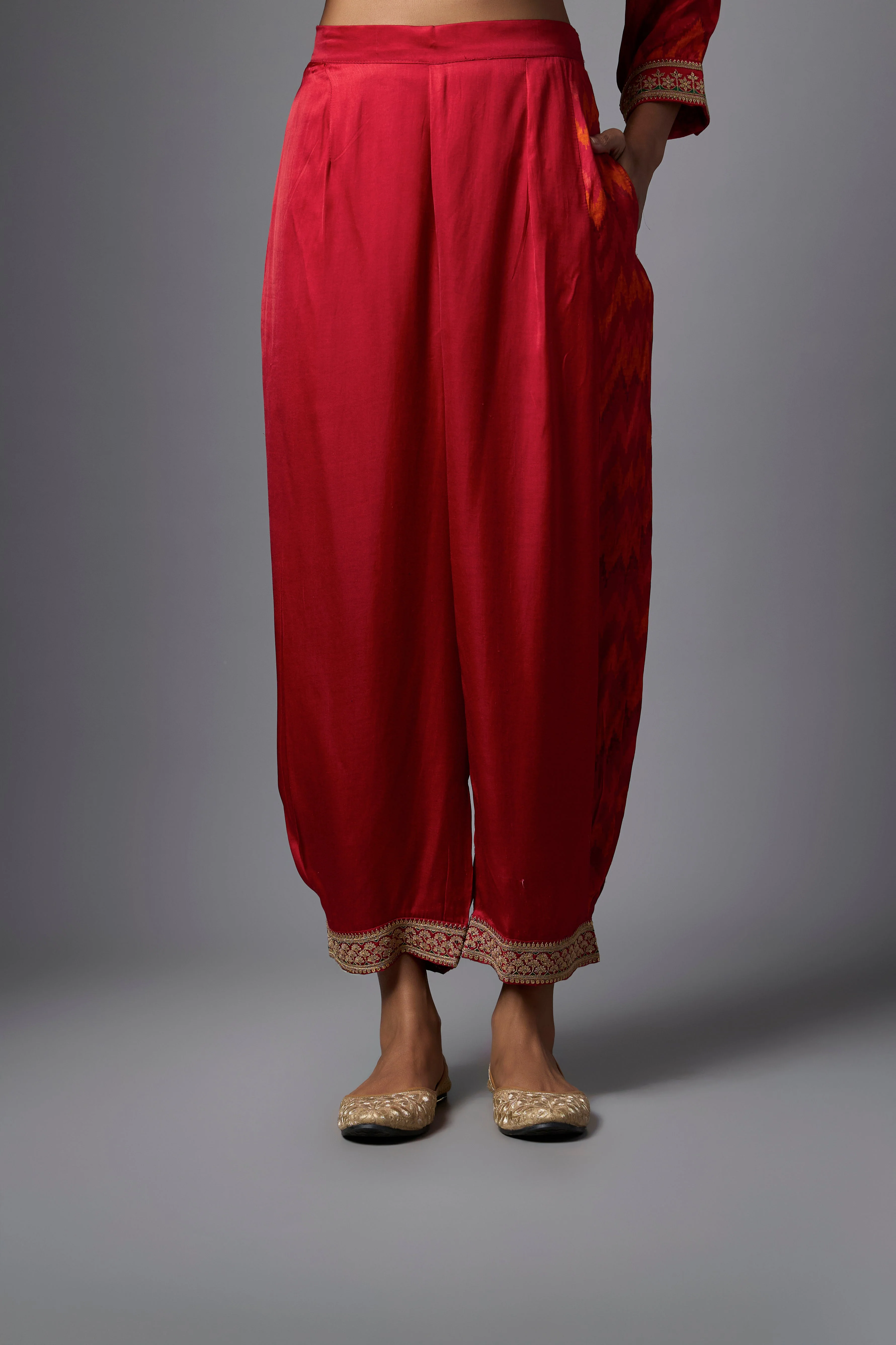 Red Printed Crepe Silk Co-Ord Set - Image 4