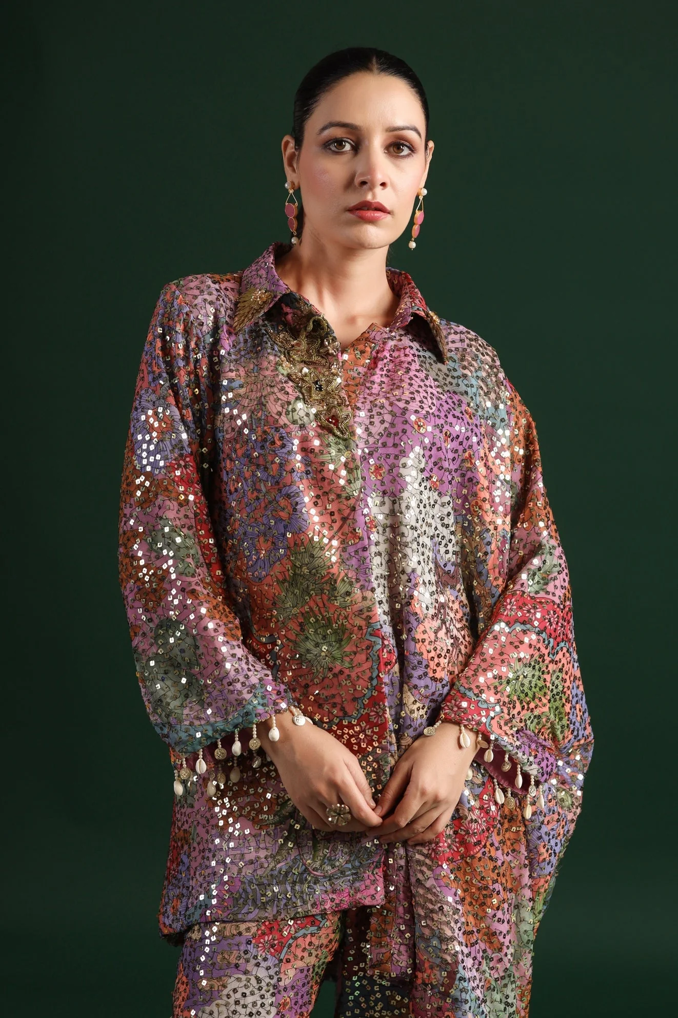 Light Green Floral Embellished Pants Set - Image 2