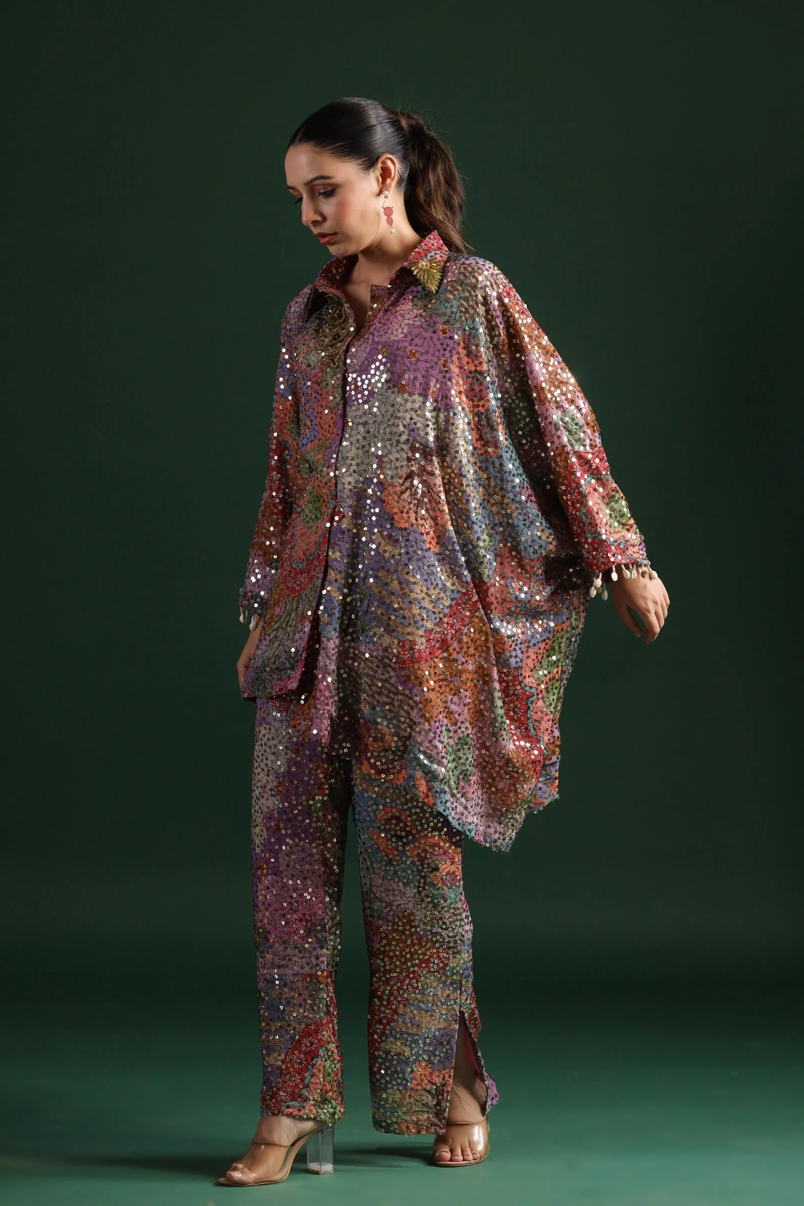 Light Green Floral Embellished Pants Set - Image 3