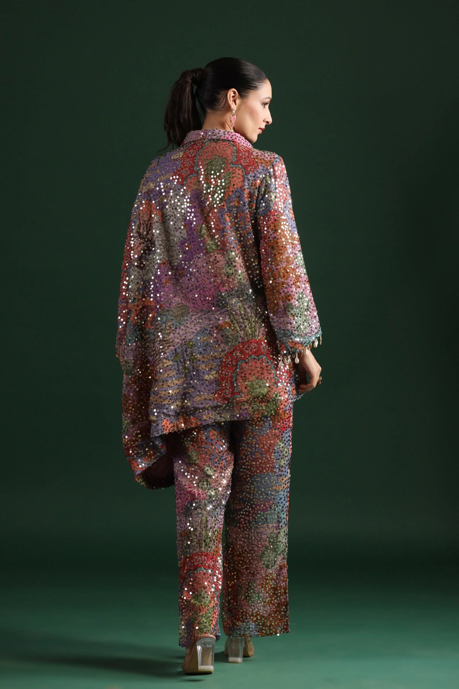 Light Green Floral Embellished Pants Set - Image 5