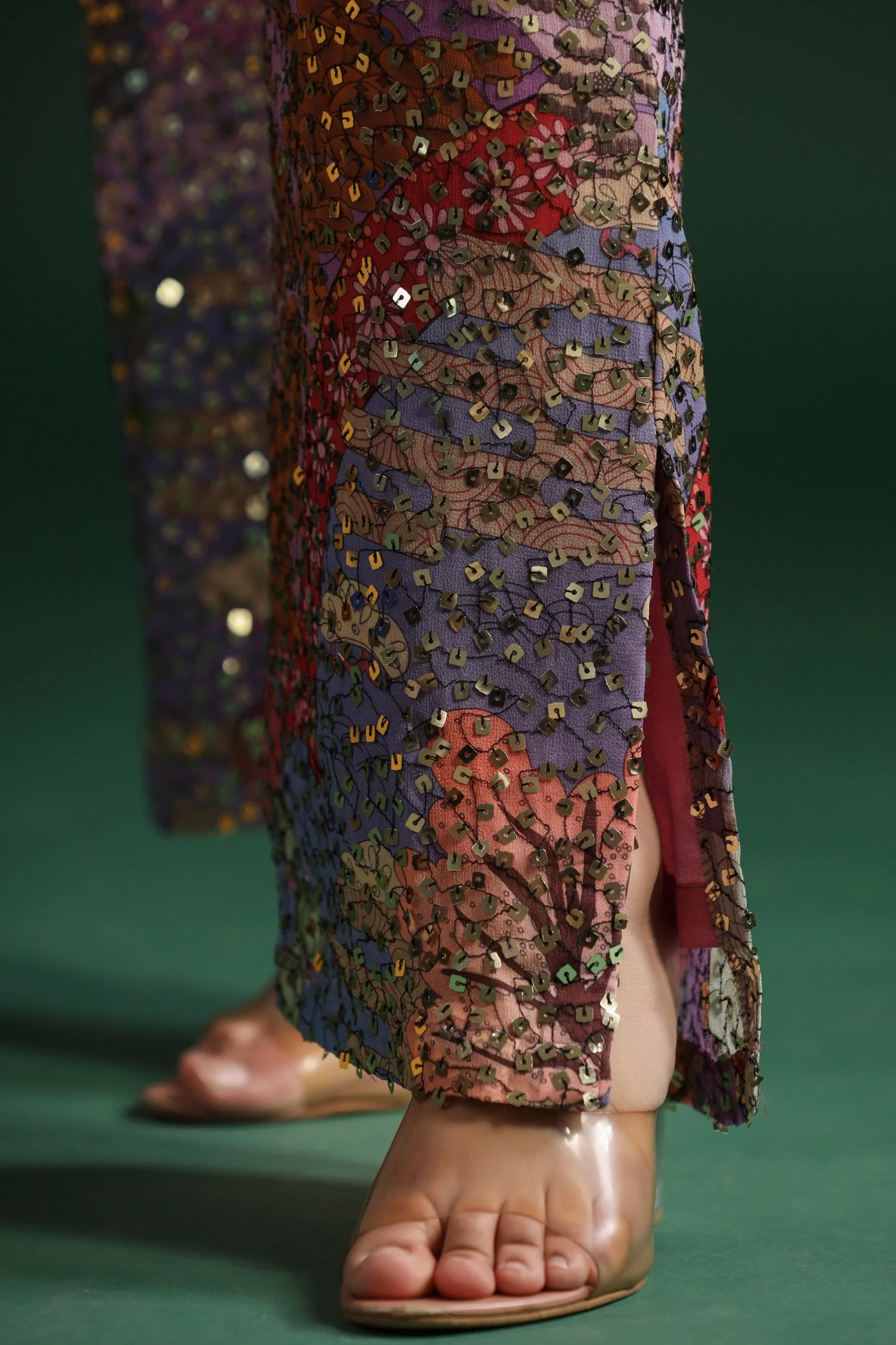 Light Green Floral Embellished Pants Set - Image 6