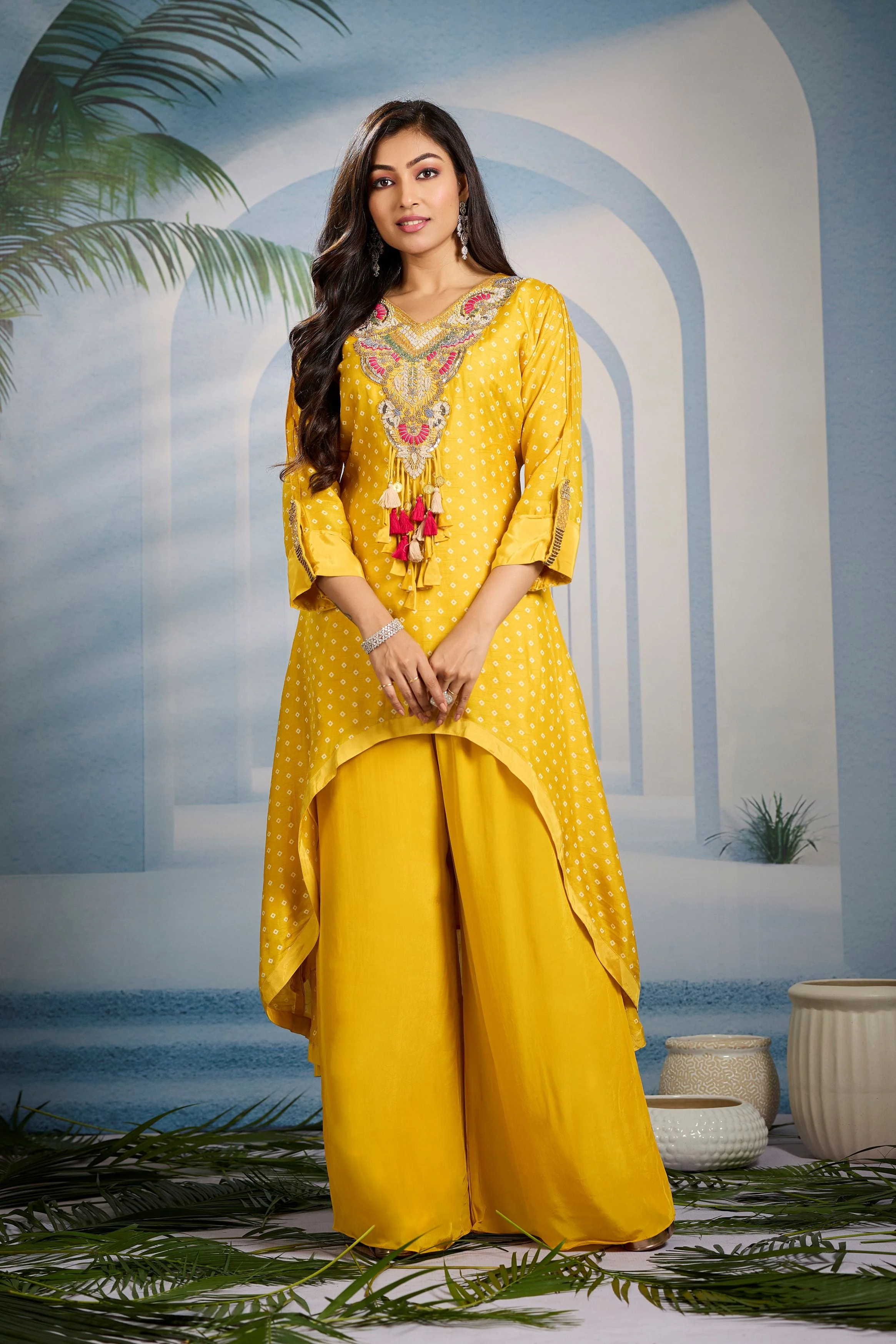 Classic Yellow Bandhani Printed Kurta Set - Image 4