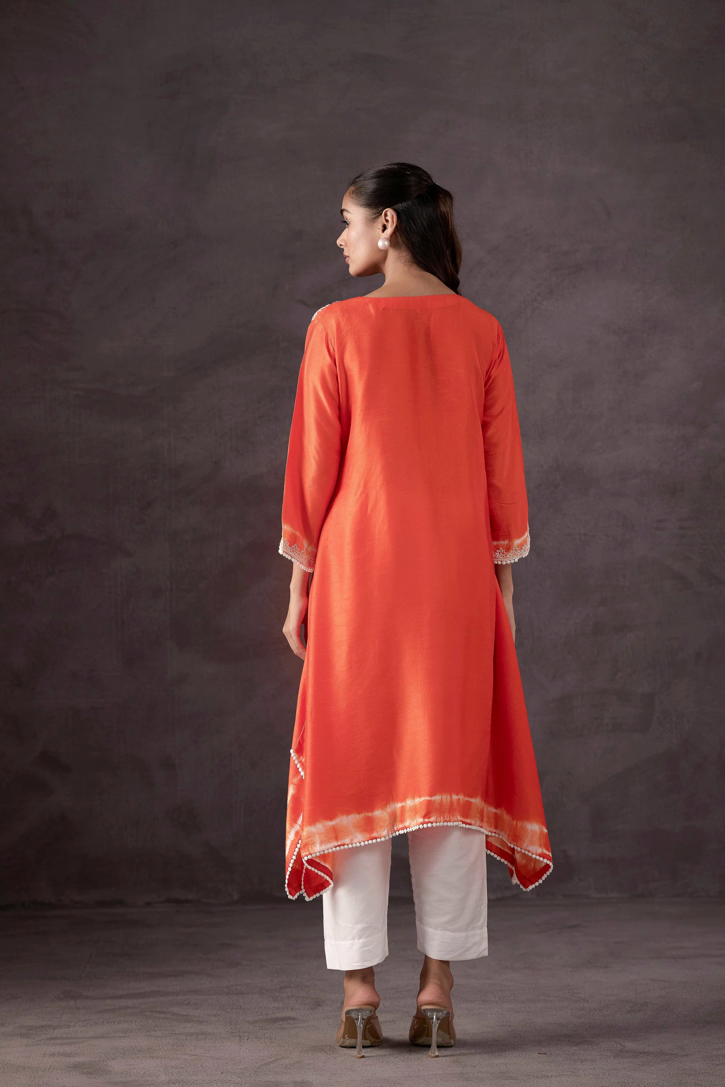 Orange Embellished Raw Silk Kurta Set - Image 6