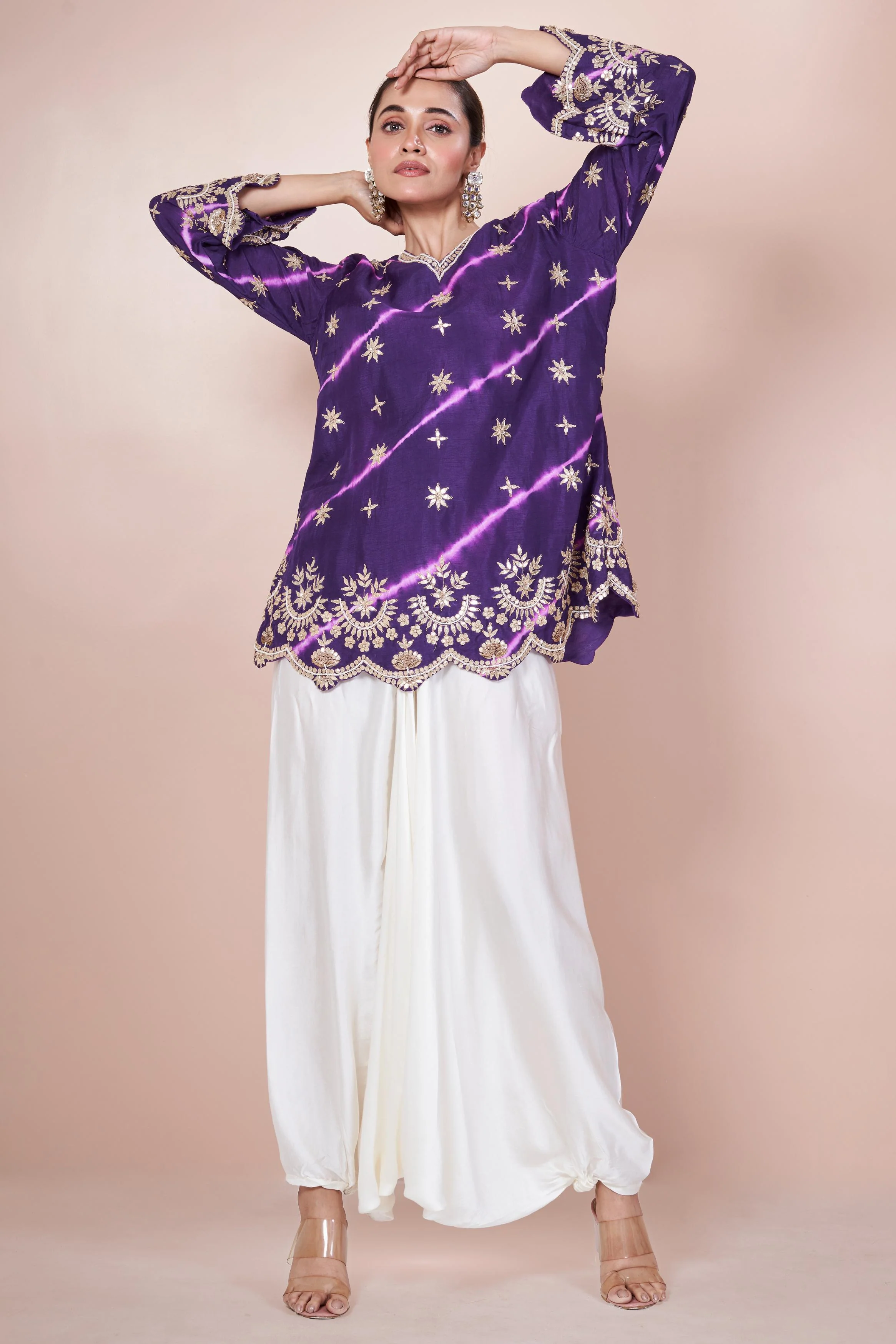 Bright Purple Embellished Swiss Georgette Co-Ord Set - Image 4