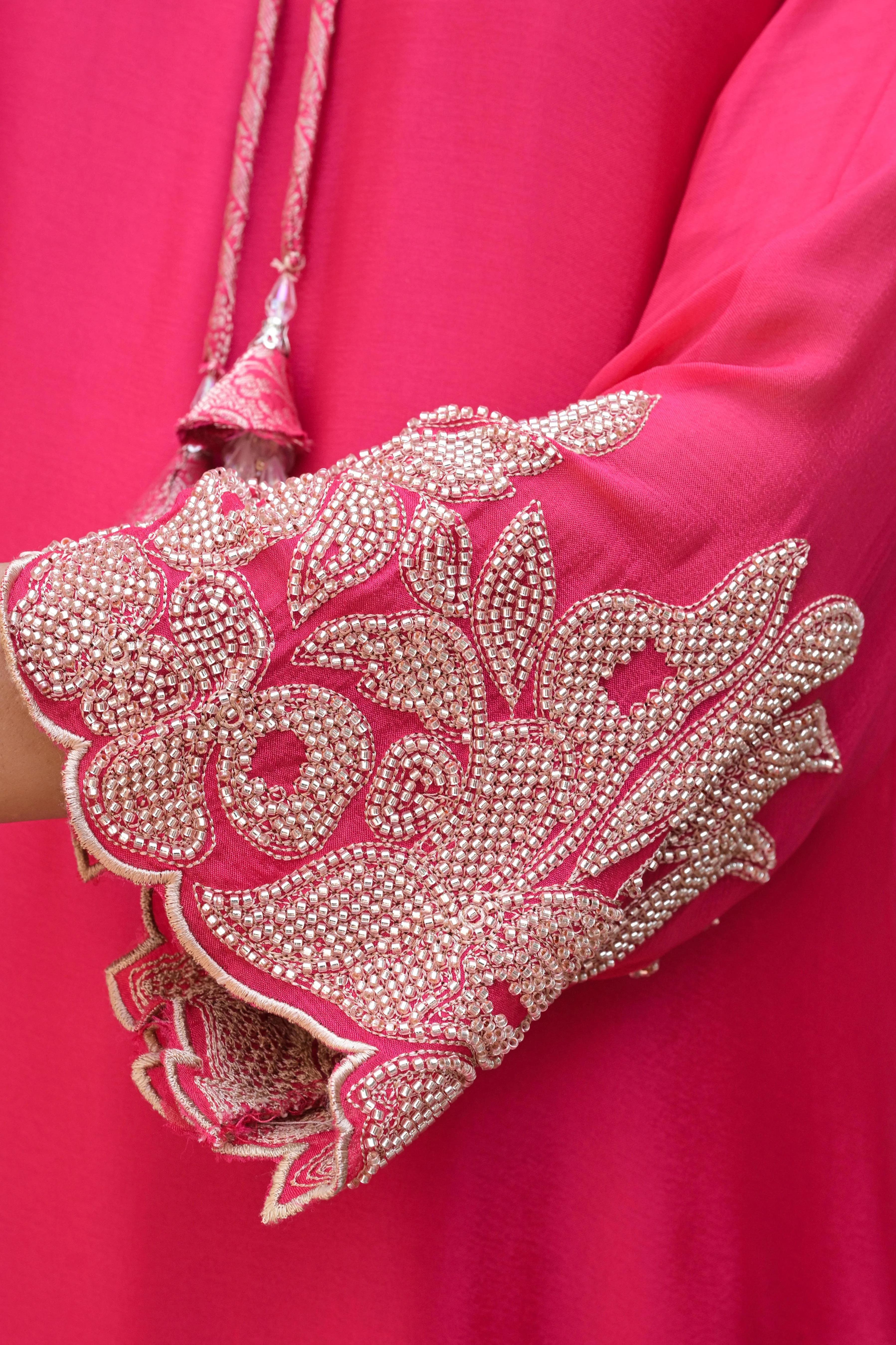 Dark Pink Embellished Chinon Silk Pant Set - Image 3