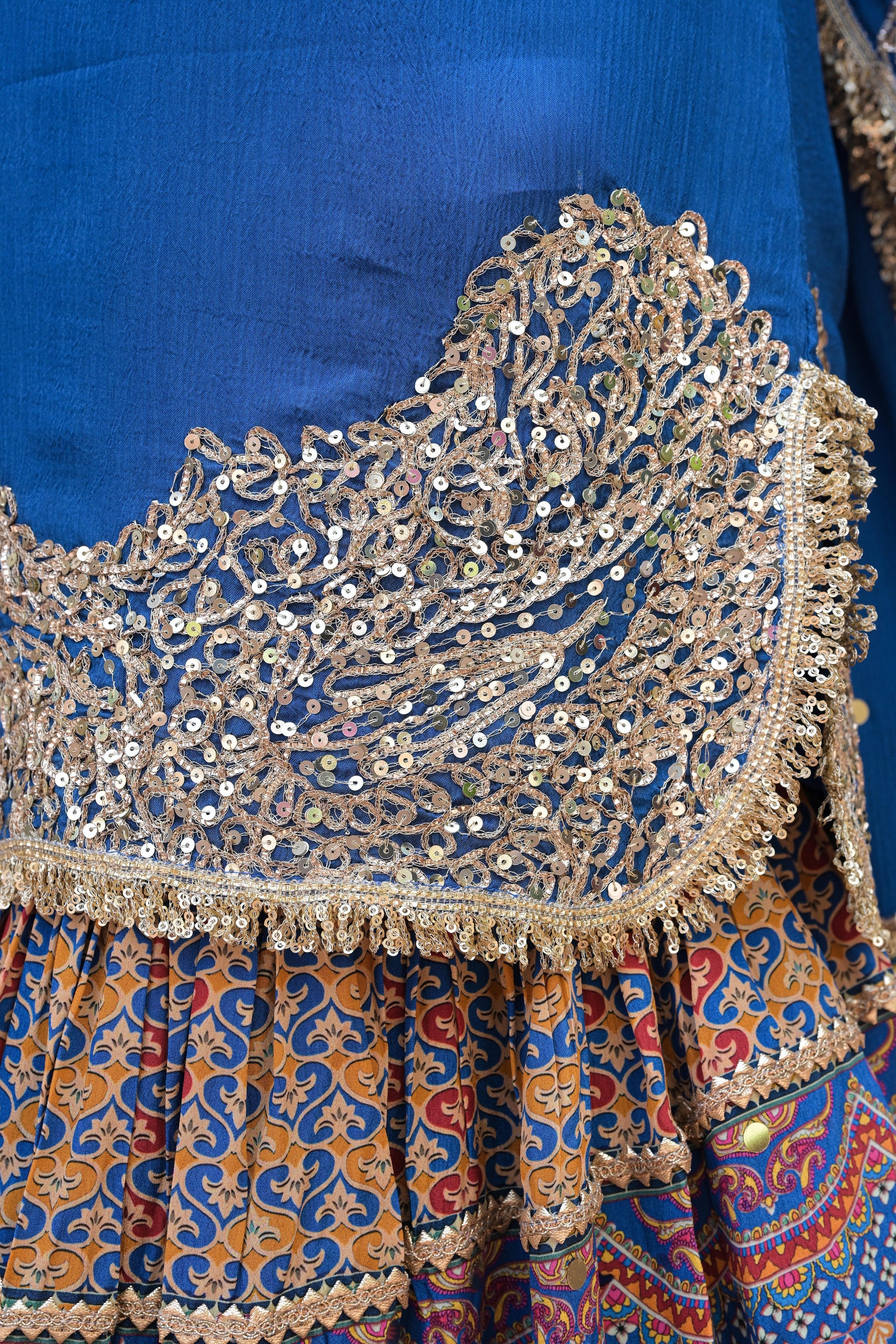 Royal Blue Embellished Chinon Silk Sharara Set - Image 4