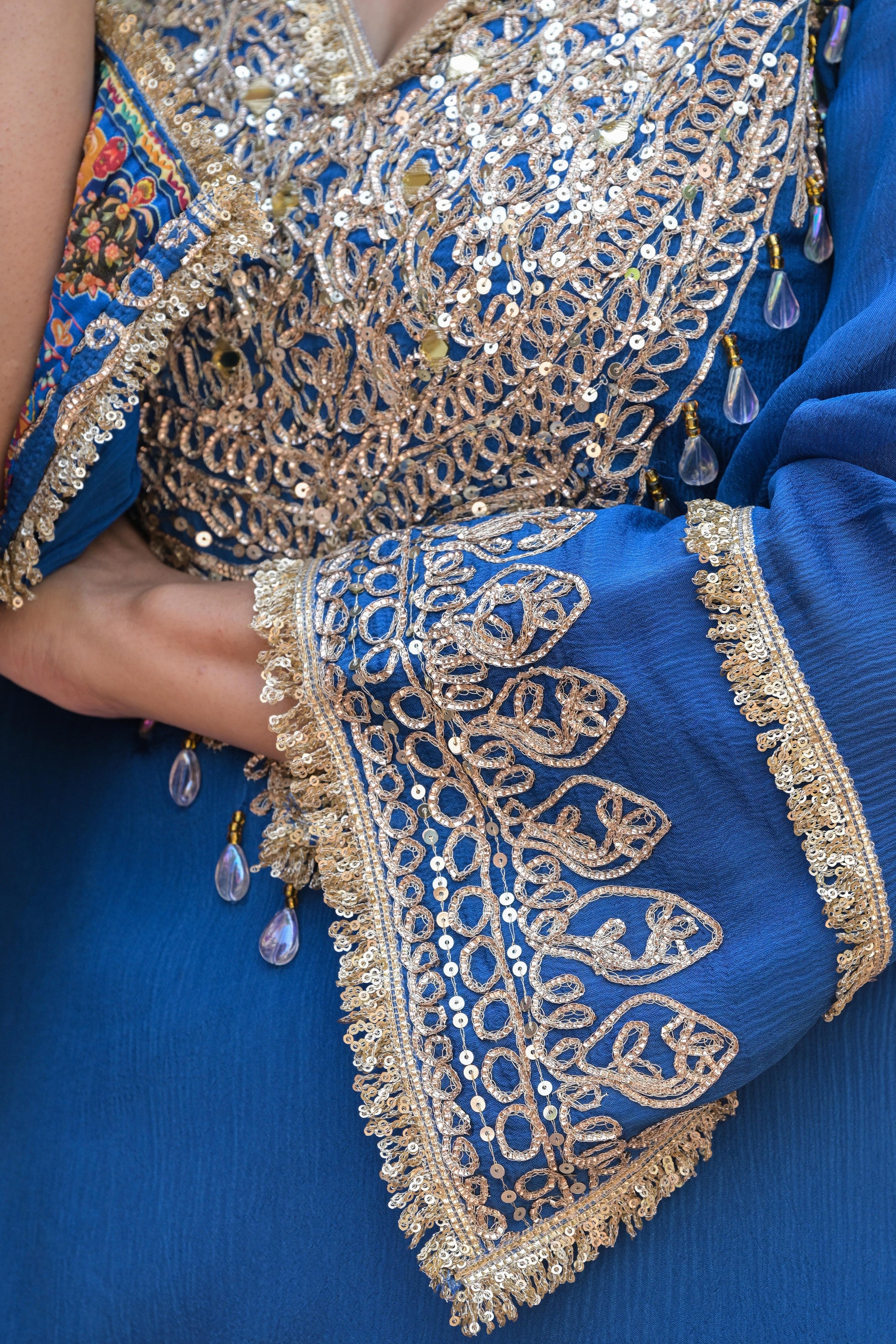 Royal Blue Embellished Chinon Silk Sharara Set - Image 5