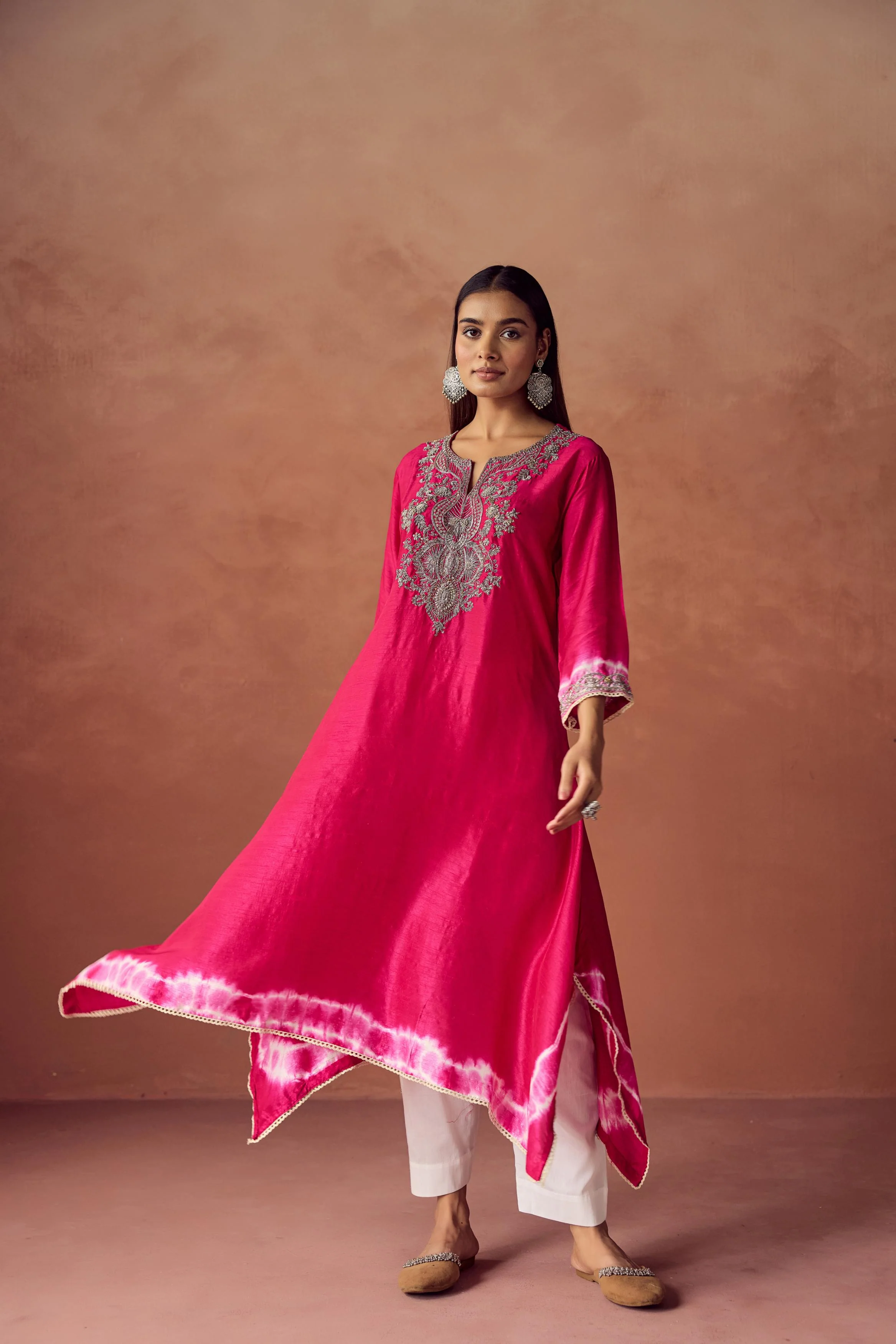 Bright Red Embellished Raw Silk Kurta Set - Image 5