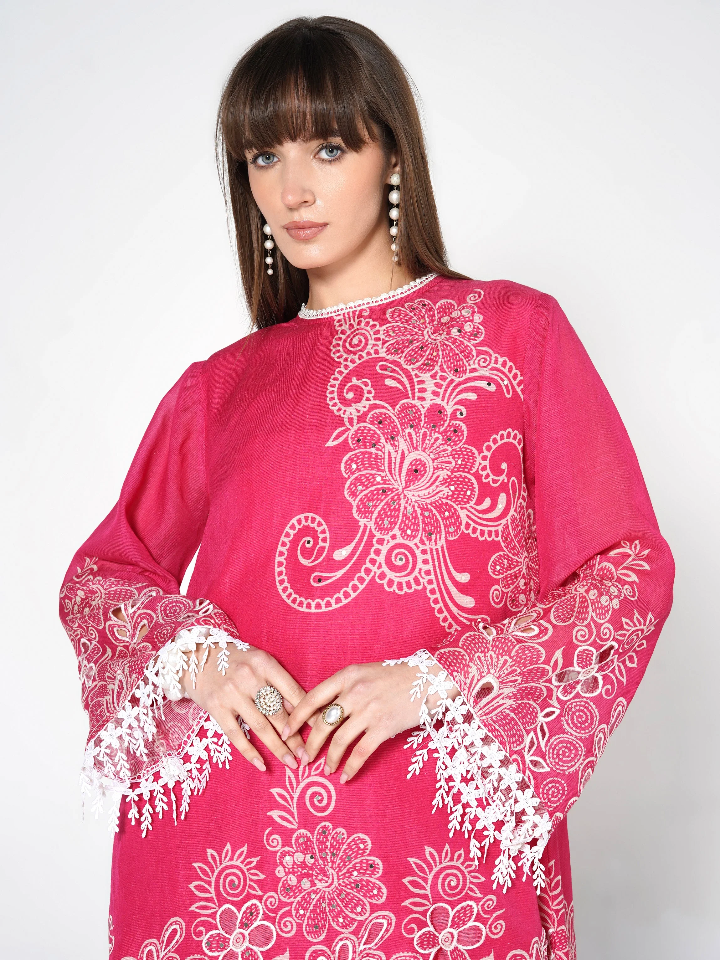 Bright Pink Printed Linen Silk Co-Ord Set - Image 2