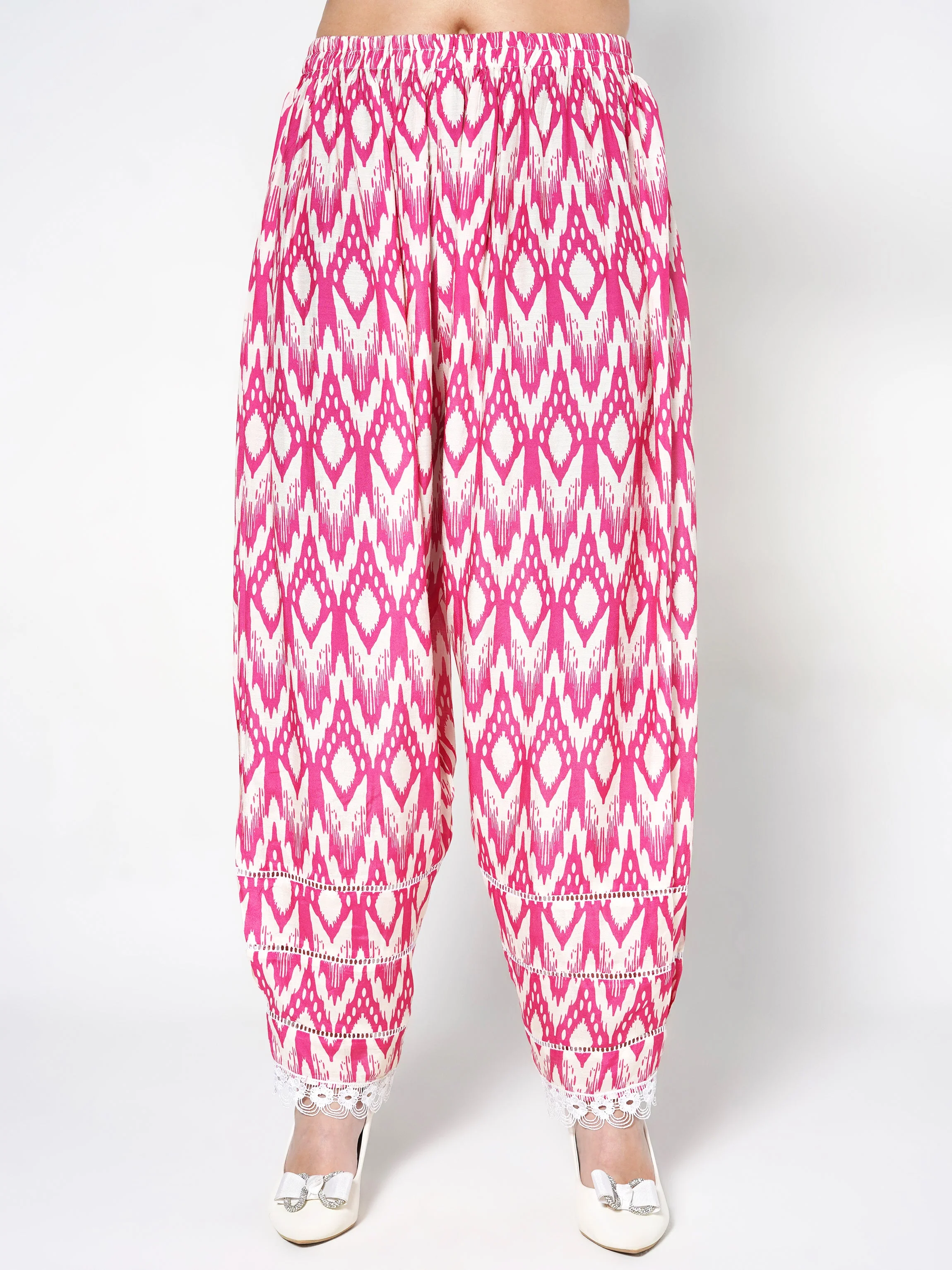 Bright Pink Printed Linen Silk Co-Ord Set - Image 4