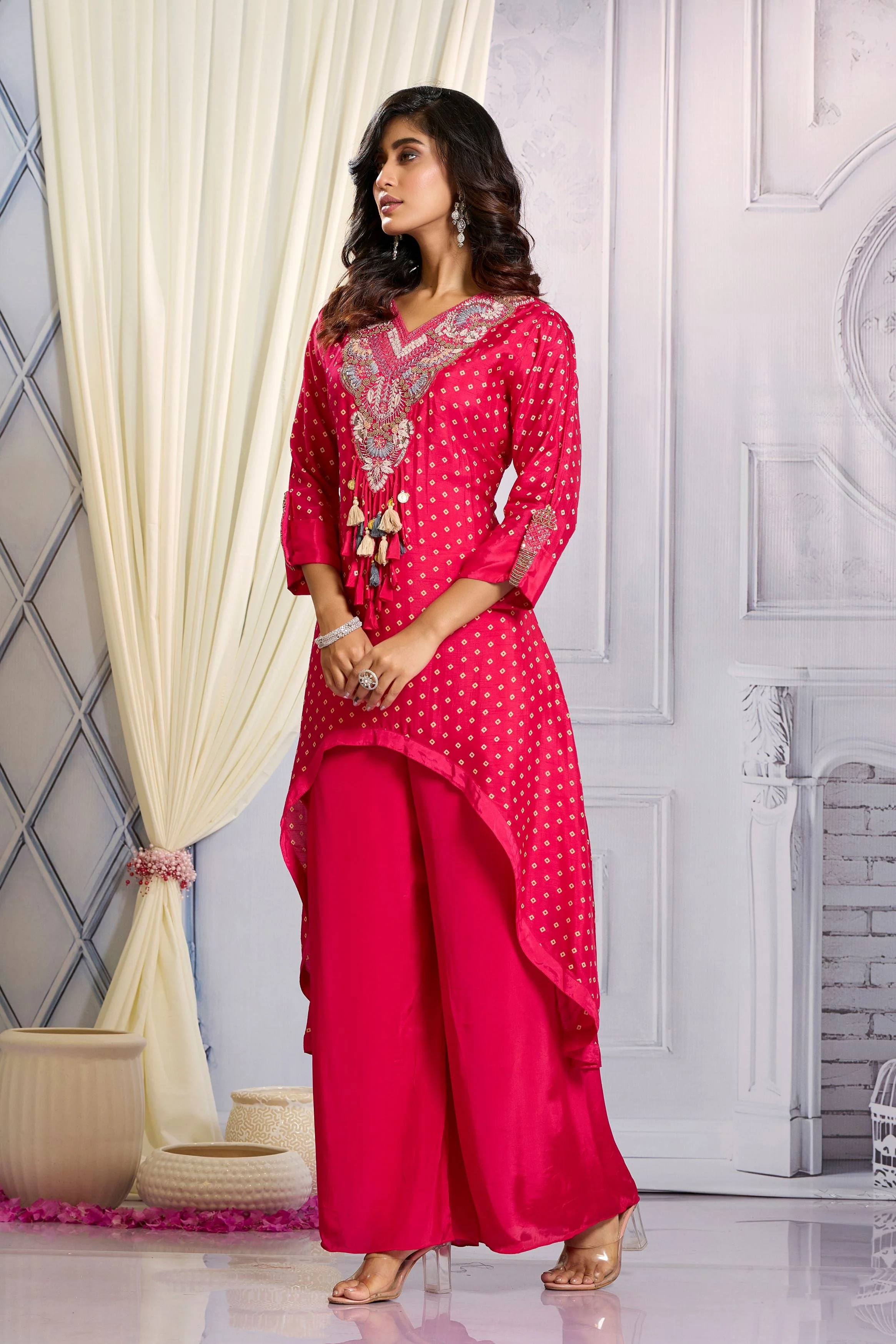 Brink Pink Bandhani Printed Kurta Set - Image 3