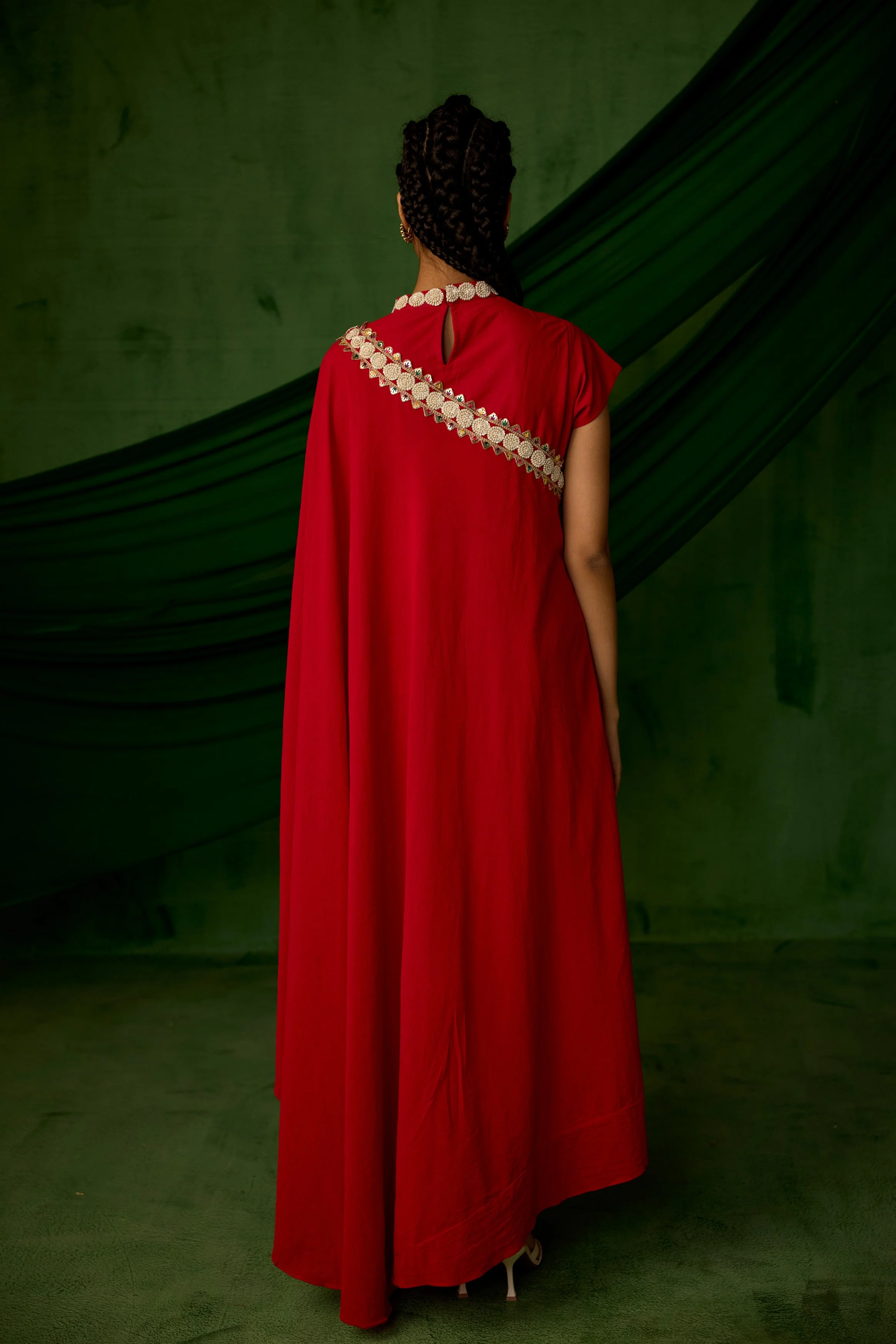 Bright Red Embellished Premium Silk Gown - Image 7