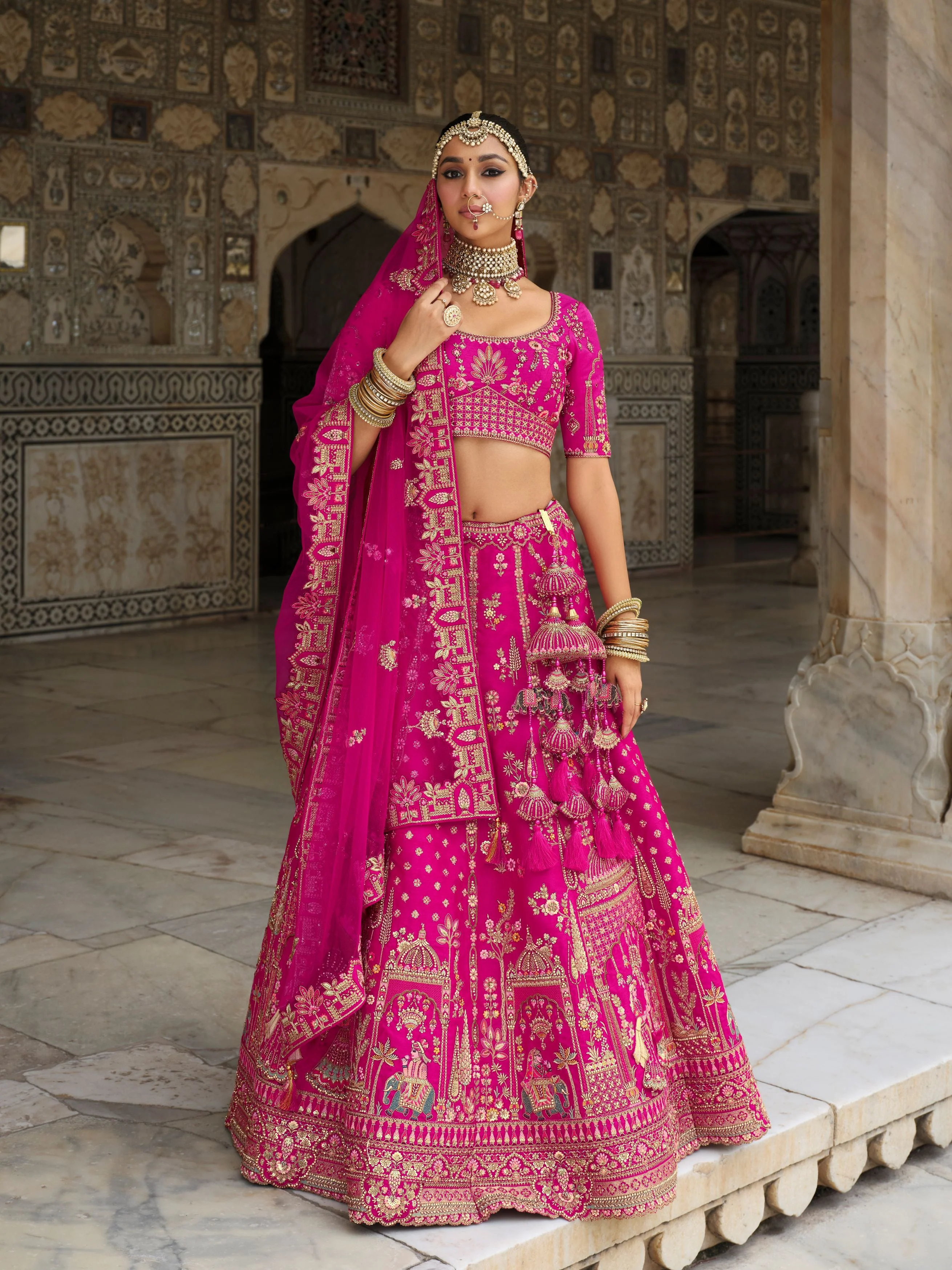 Rosy Radiance Embellished Premium Silk Lehenga Set - Image 4