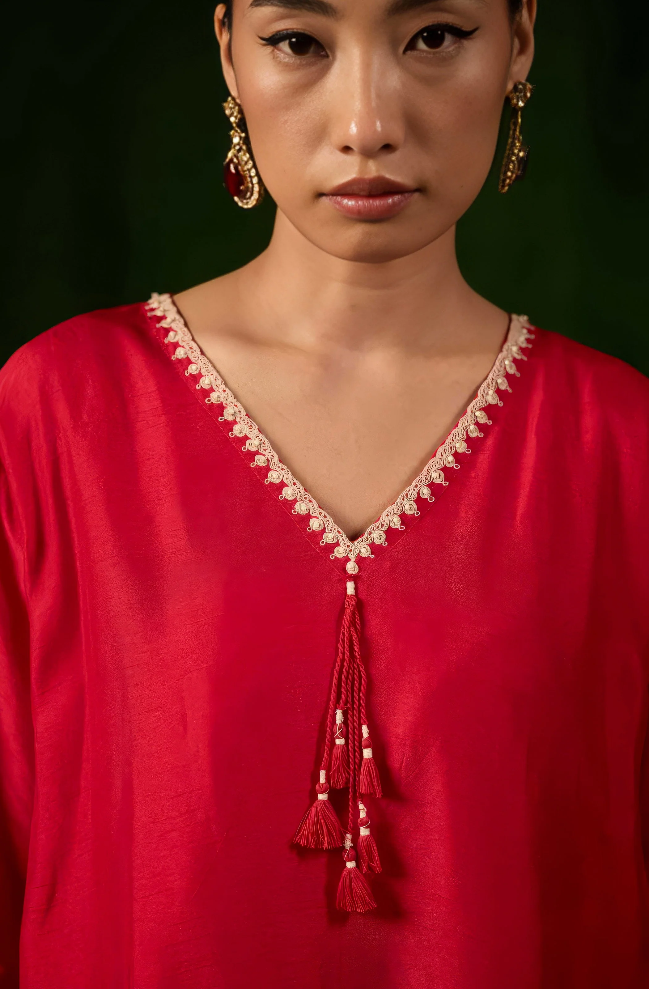 Bright Red Embellished Raw Silk Co-Ord Set - Image 2