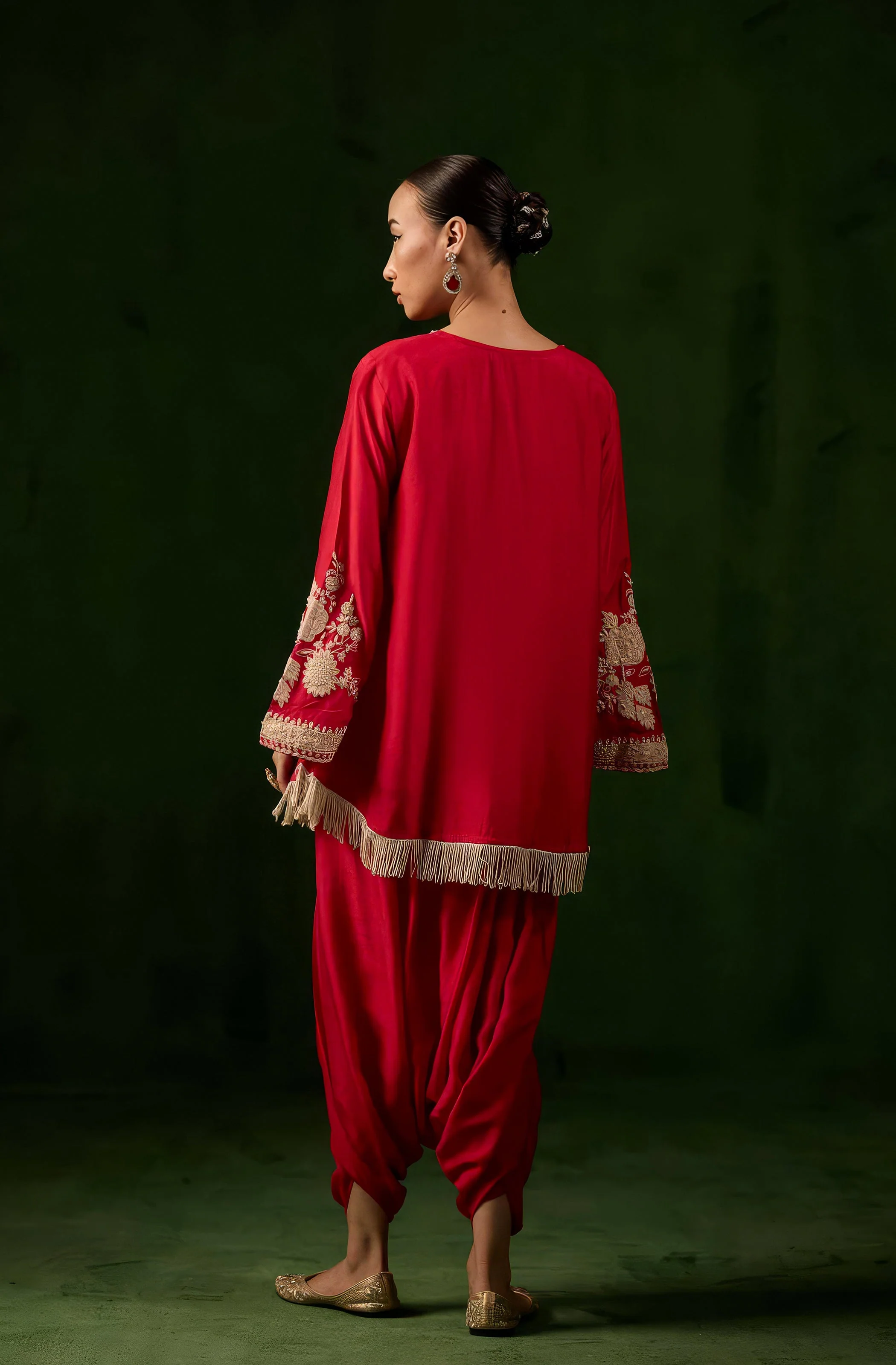 Bright Red Embellished Raw Silk Co-Ord Set - Image 6