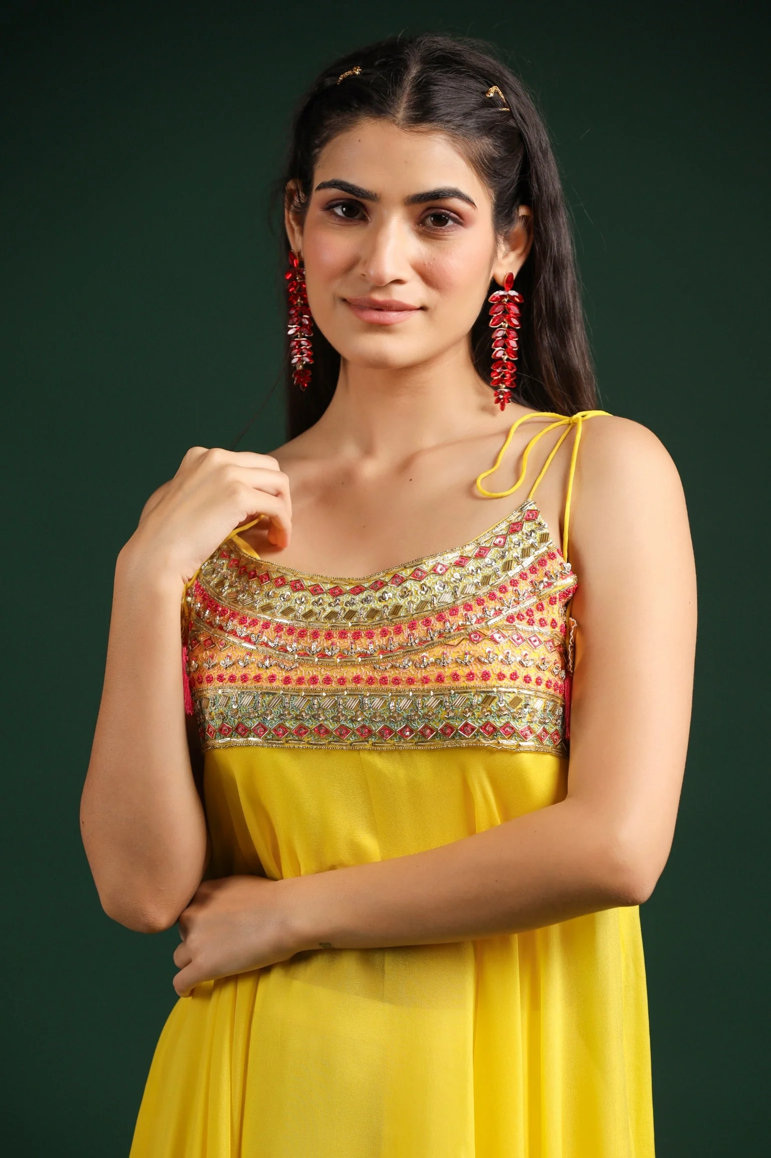 Bright Yellow Embellished Pants Set - Image 2