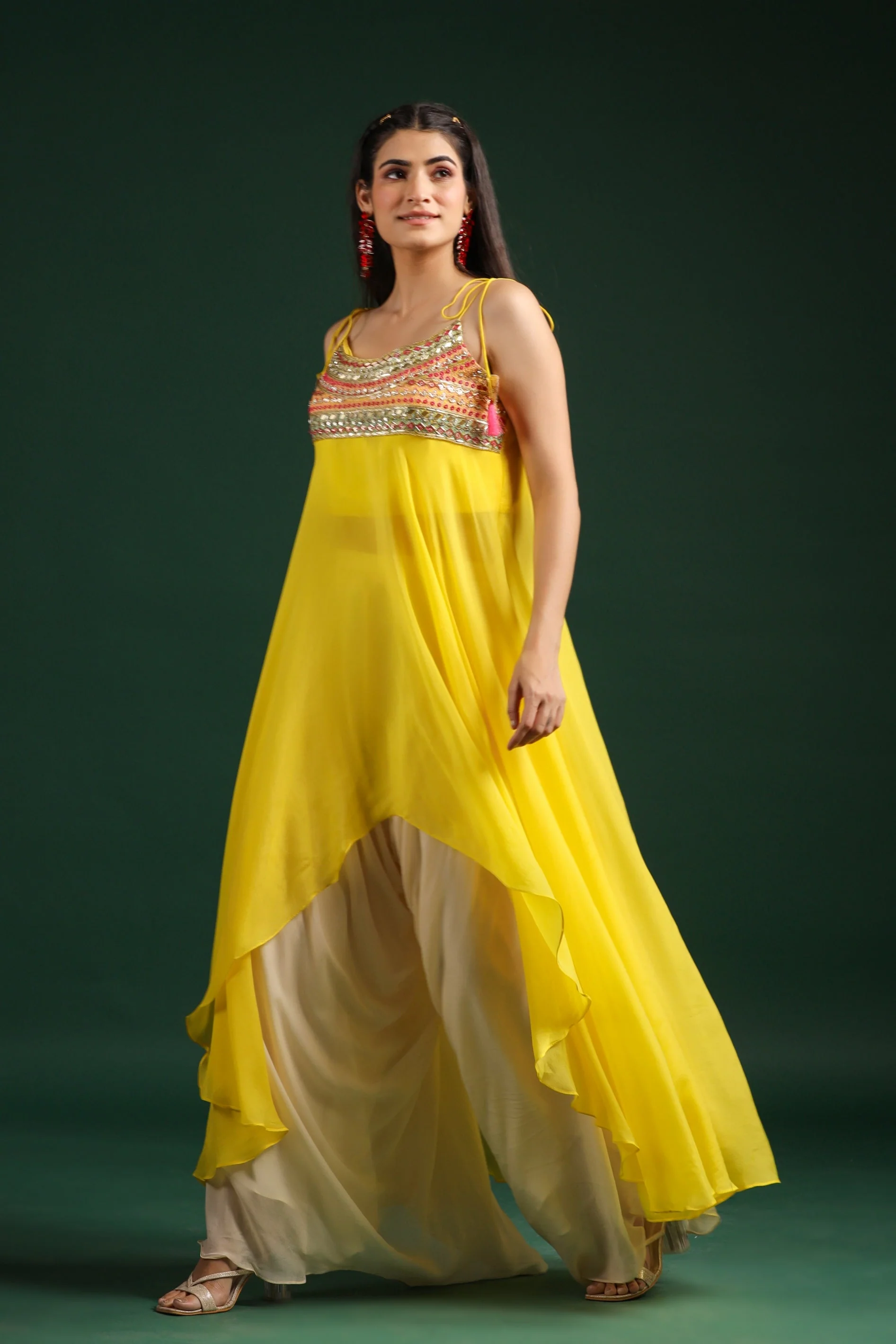 Bright Yellow Embellished Pants Set - Image 3